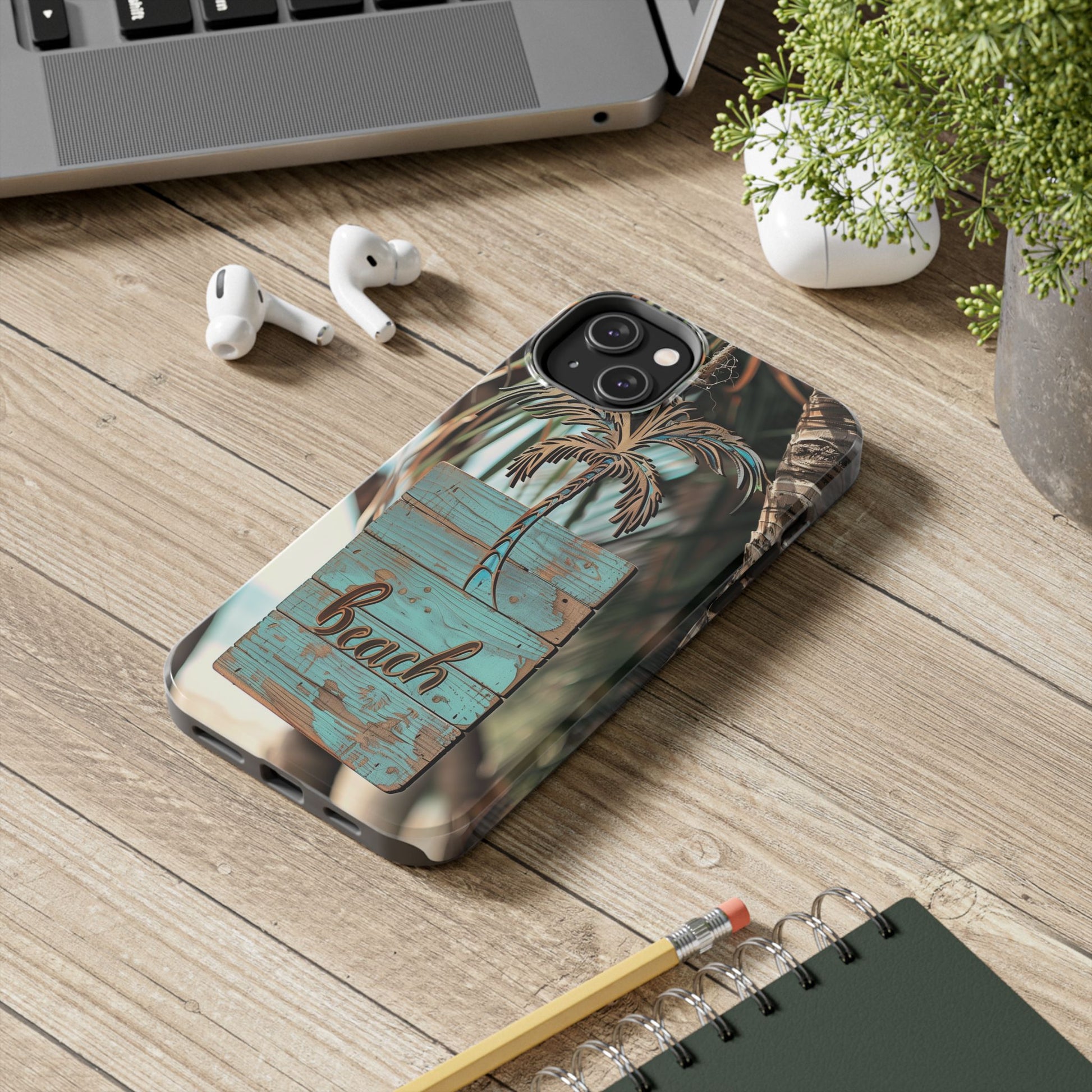 Durable Phone Case with Palm Tree Charm