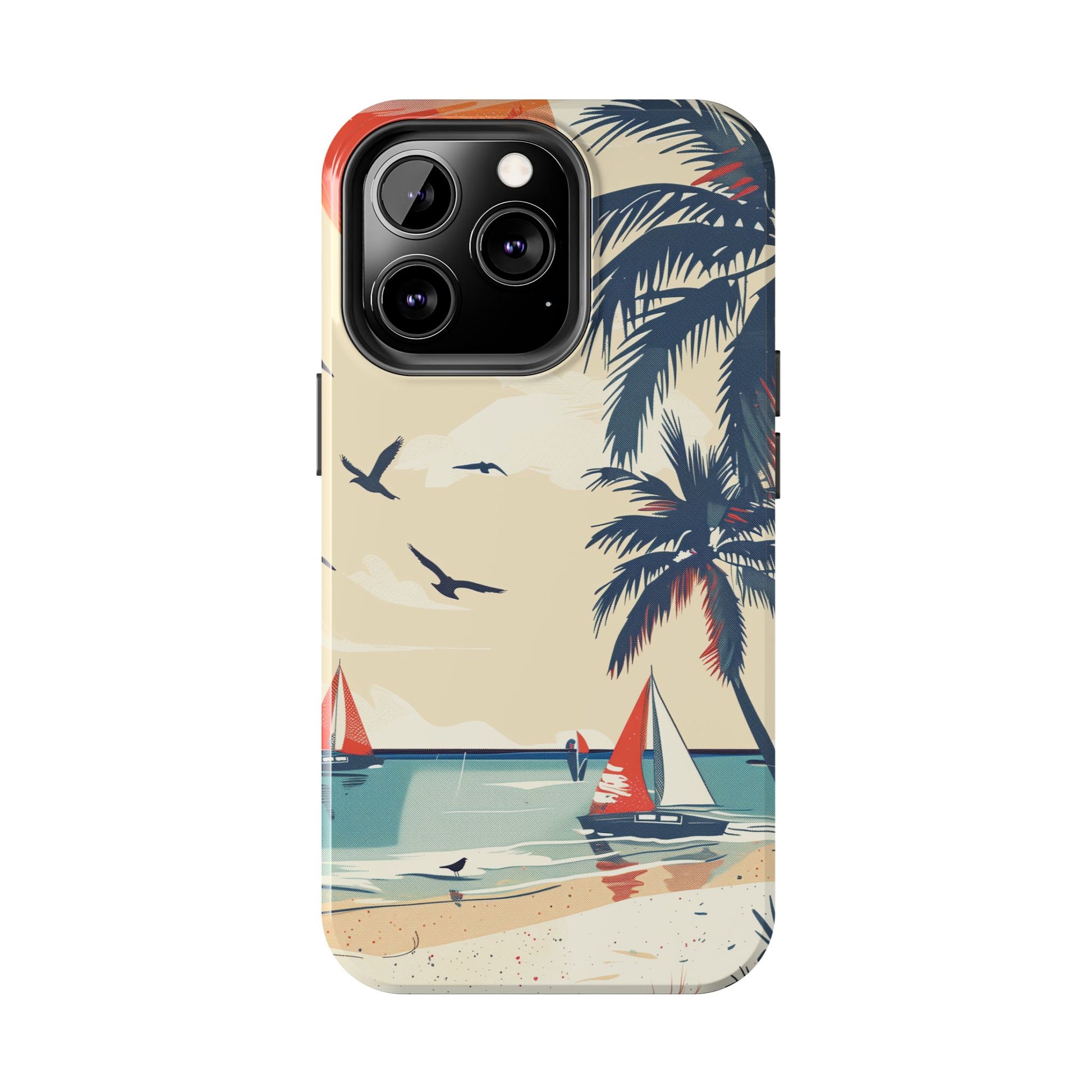 Retro Beach Scene Phone Case, Vintage Tropical Ocean iPhone Case, Summer Beach Phone Cover for iPhone, iphone 15 pro max