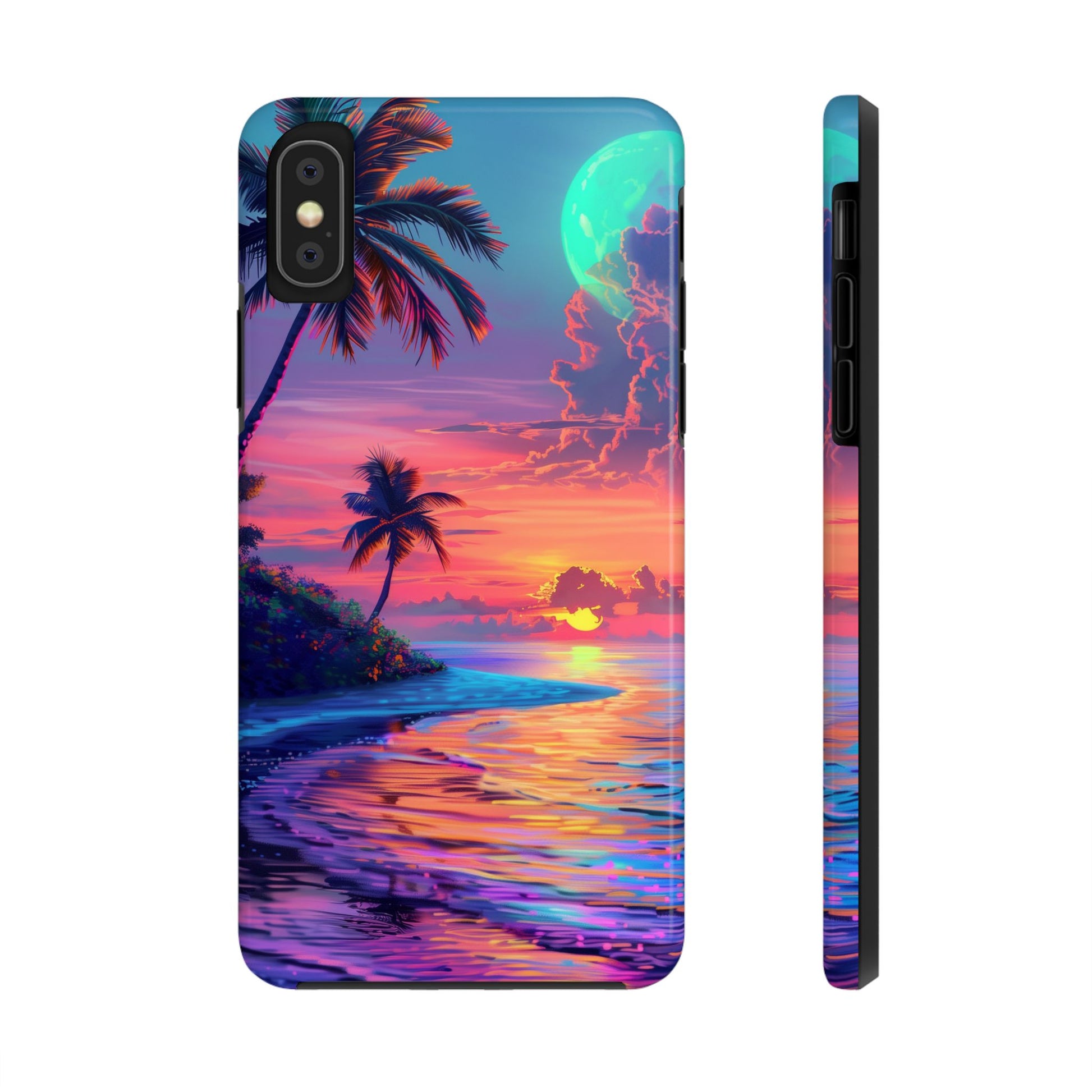 Tough Beach Scene Phone Case - Durable Phone Cover with Lisa Frank Inspired Beach Art - Protective Case with Vibrant Beach Design
