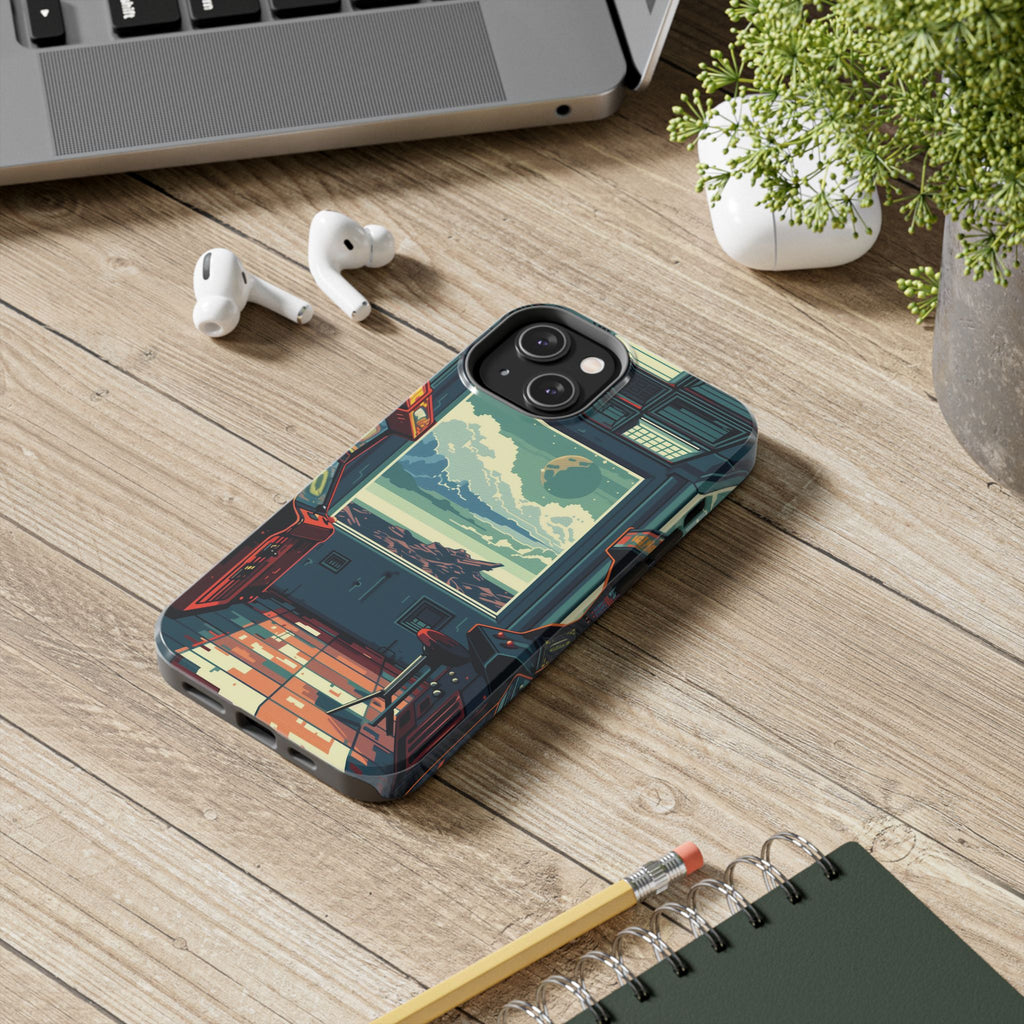 Durable iPhone Case with Outer Space Arcade Design - Protective Space Themed Cover - Fun and Sturdy Phone Accessory - Retro Gift