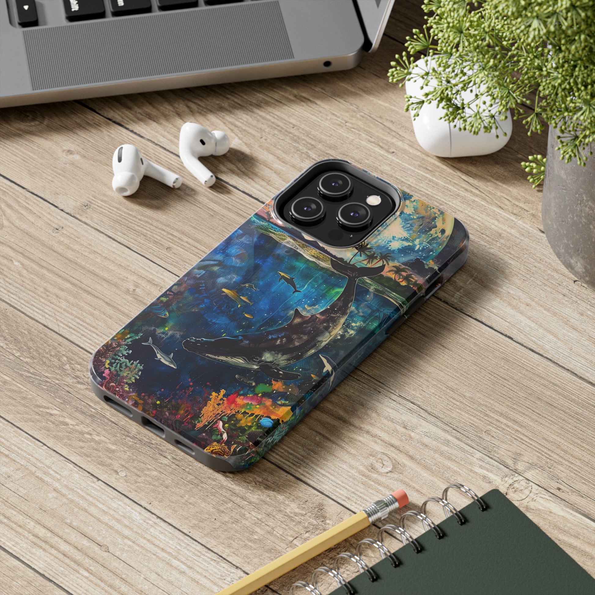 Abstract Moonlit Whale Underwater Phone Case - Durable and Stunning Protective Cover