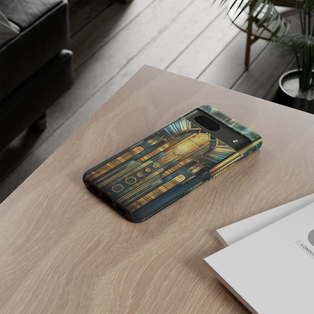 Phone Case Art Deco City Frank Lloyd Wright Teal Gold Protective Covers, Stylish Accessories, Great Gatsby Noir Nouveau iPhone 14 15 16 Pro