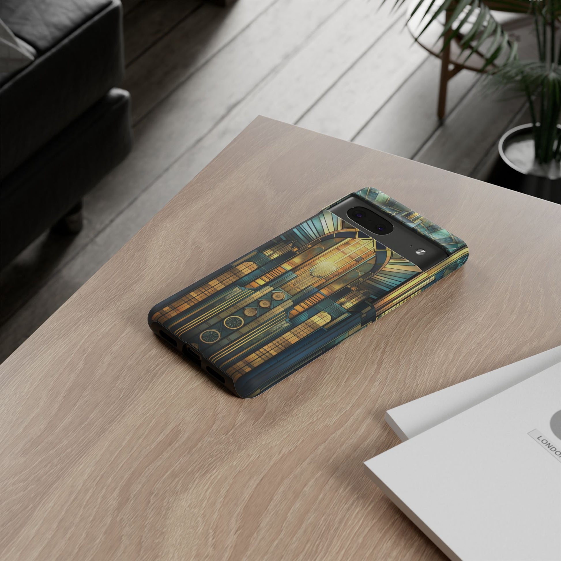 Phone Case Art Deco City Frank Lloyd Wright Teal Gold Protective Covers, Stylish Accessories, Great Gatsby Noir Nouveau iPhone 14 15 16 Pro