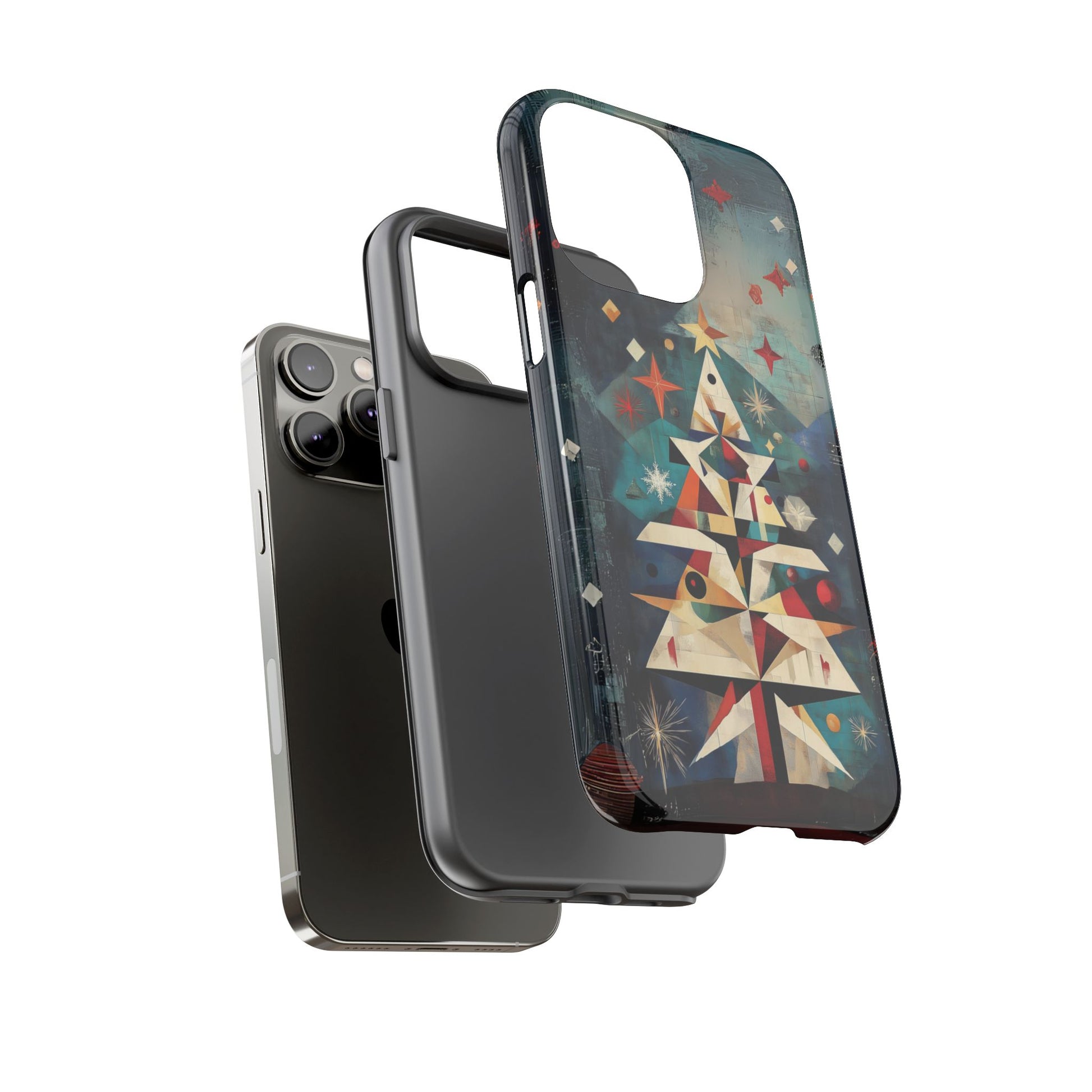 Mosaic Festive Christmas Tree Art Deco Stained Glass Phone Case Rankin Bass Style MidMod Design iPhone 13 14 15 16 Pro Max Pixel Galaxy