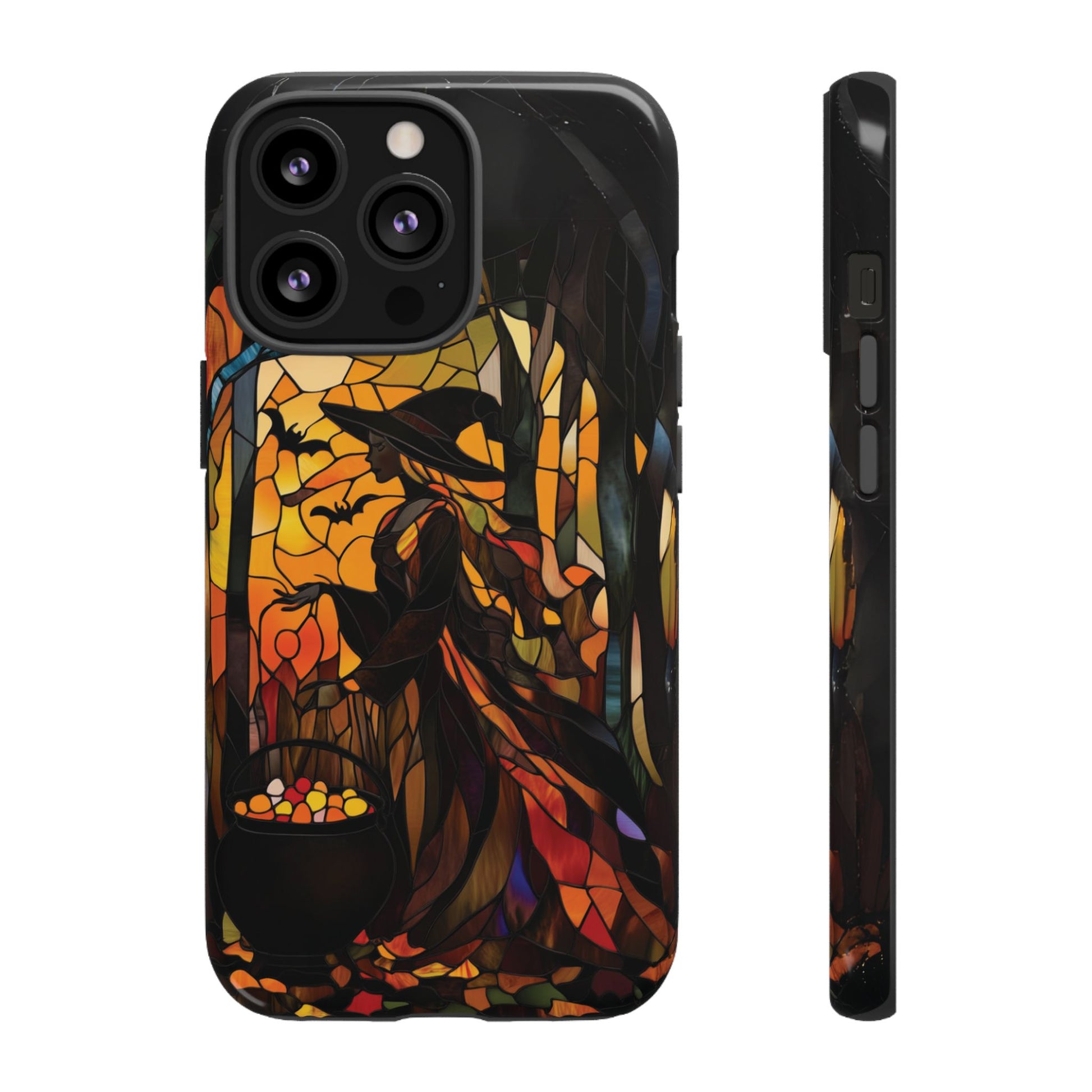 Halloween Witch Stained Glass Effect Dark Academia Spooky Fall Witchy Pumpkin Bats Seasonal Fall Mosaic Case iPhone 13 14 15 16 Pro Max