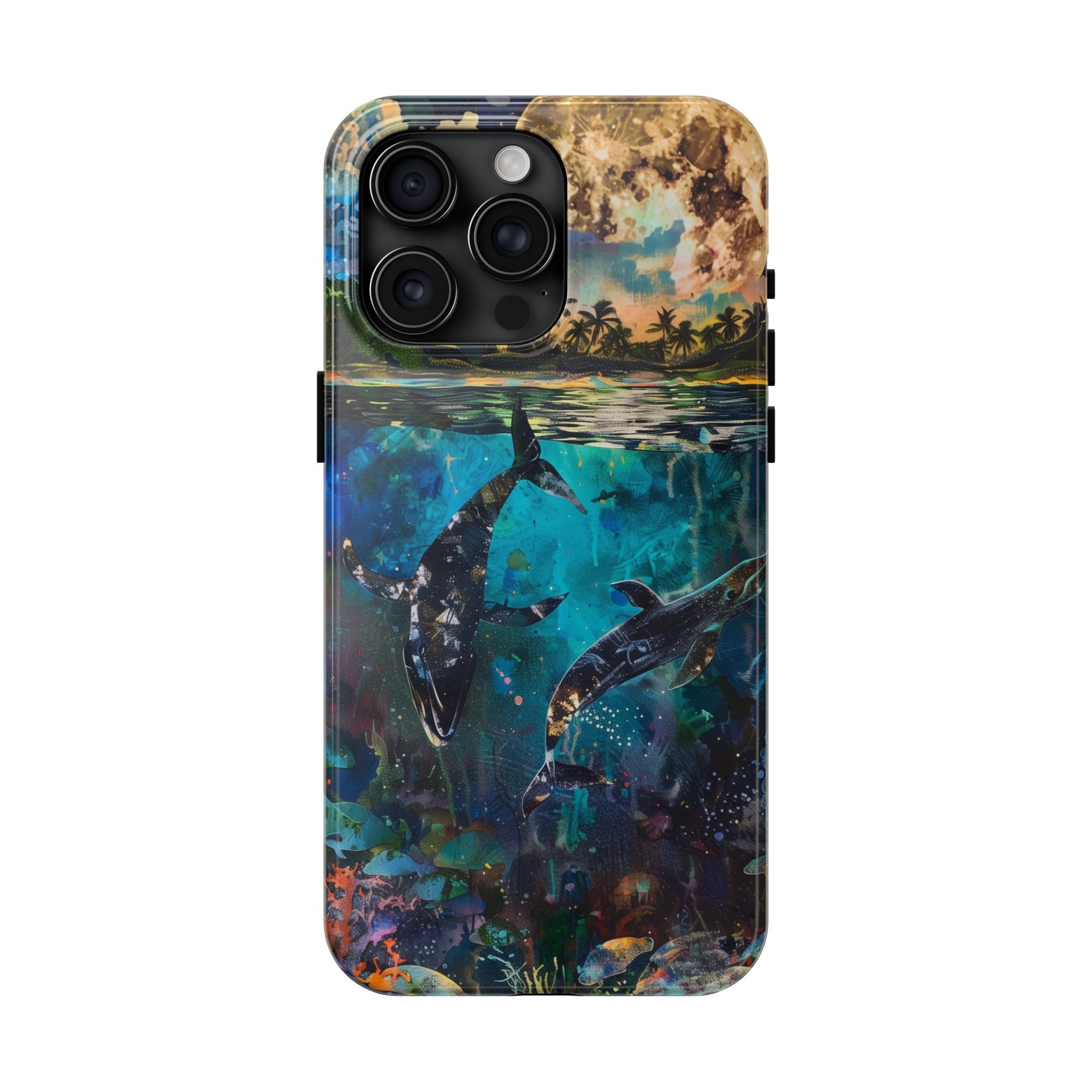 Abstract Moonlit Whales Underwater Phone Case - Durable and Stunning Protective Cover