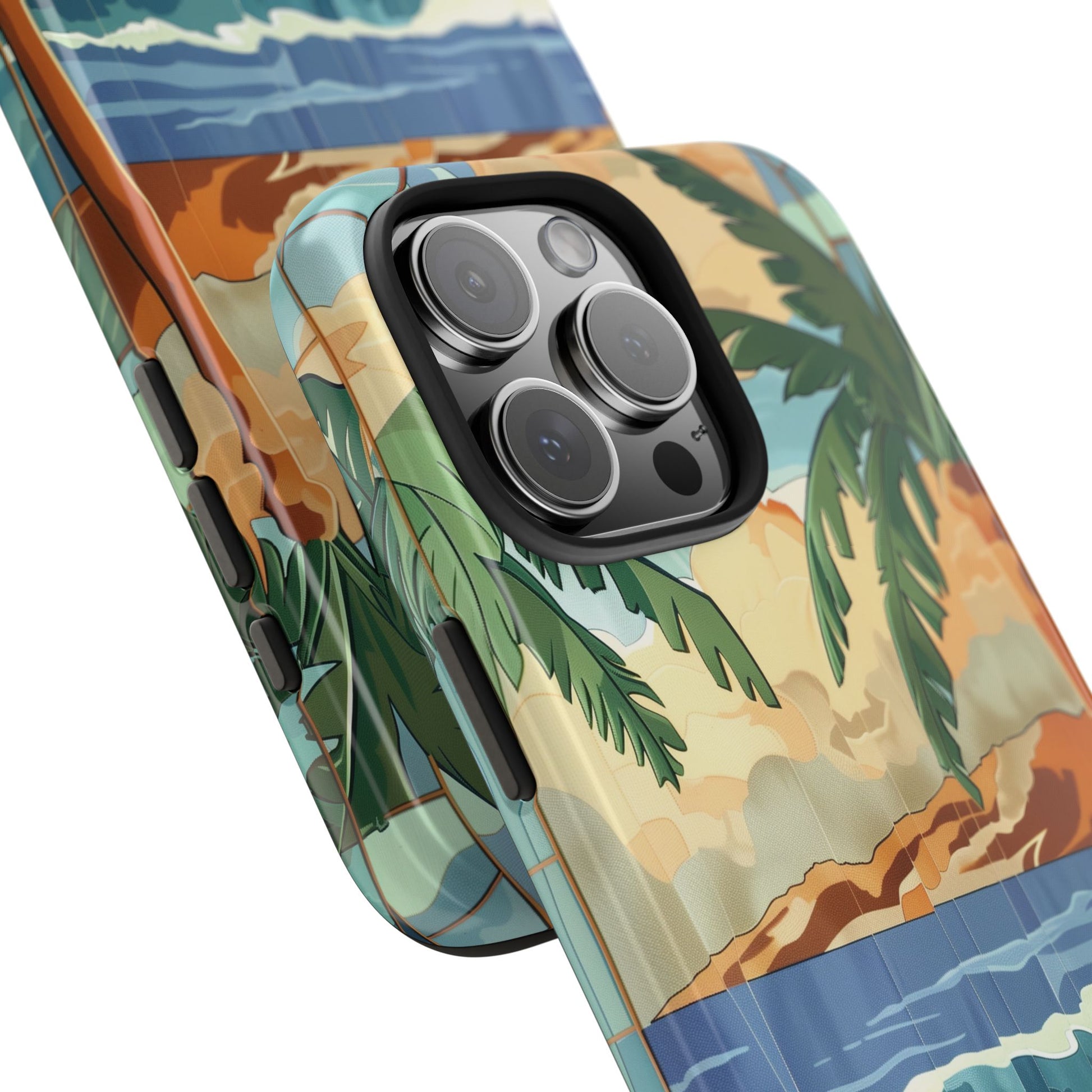 Retro Beach Scene Phone Case, Vintage Tropical Ocean iPhone Case, Summer Beach Phone Cover for iPhone, iphone 15 pro max