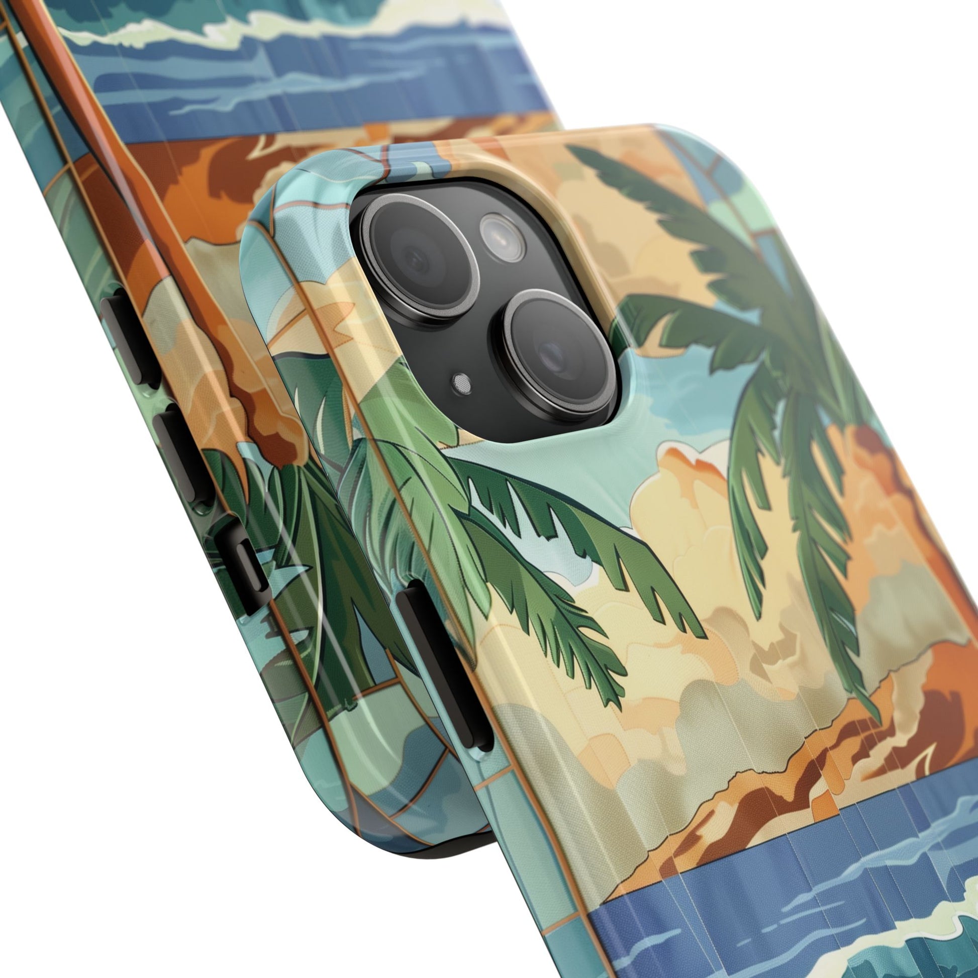 Retro Beach Scene Phone Case, Vintage Tropical Ocean iPhone Case, Summer Beach Phone Cover for iPhone, iphone 15 pro max