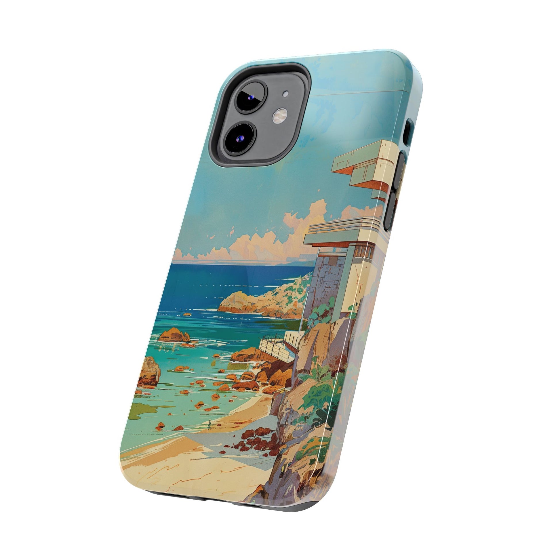 Retro Beach Scene Phone Case, Vintage Tropical Ocean iPhone Case, Summer Beach Phone Cover for iPhone, iphone 15 pro max