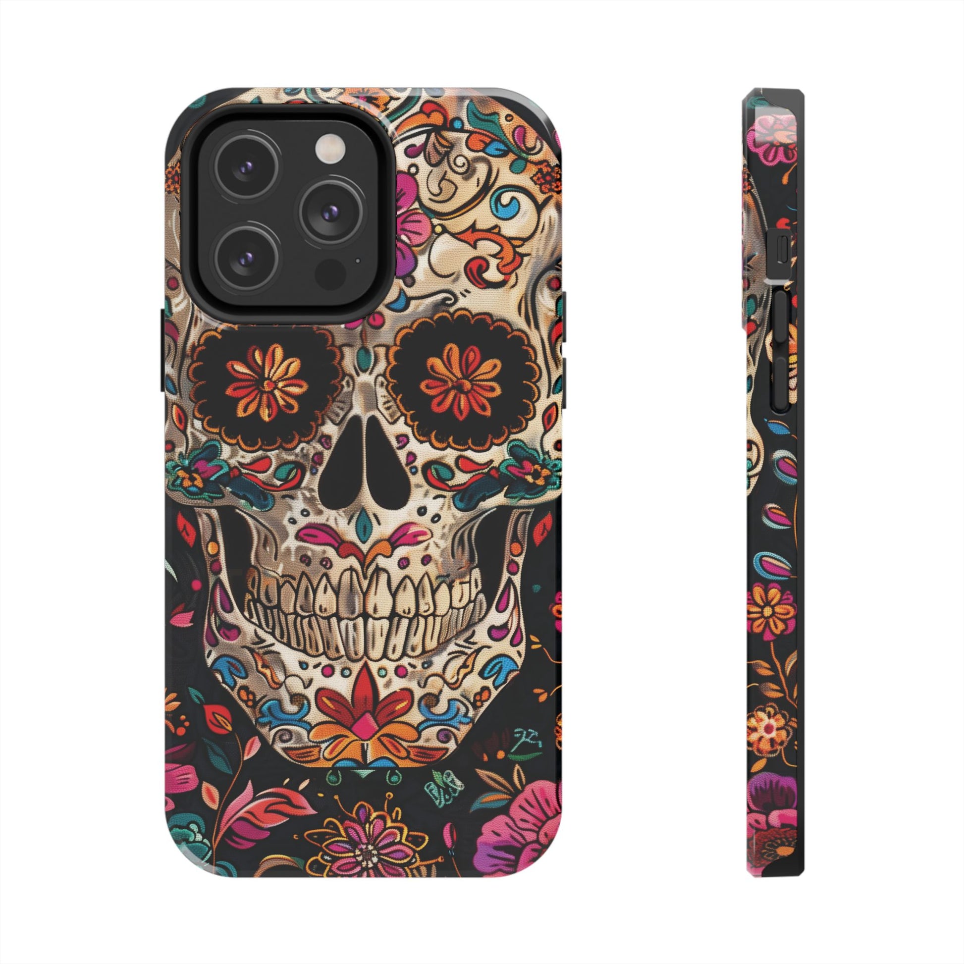 Sugar Skull Phone Case Flowers and Skeletons, Halloween Cottagecore Day of the Dead, Dia de Los Muertos Gothic, iPhone 15 Spooky Case