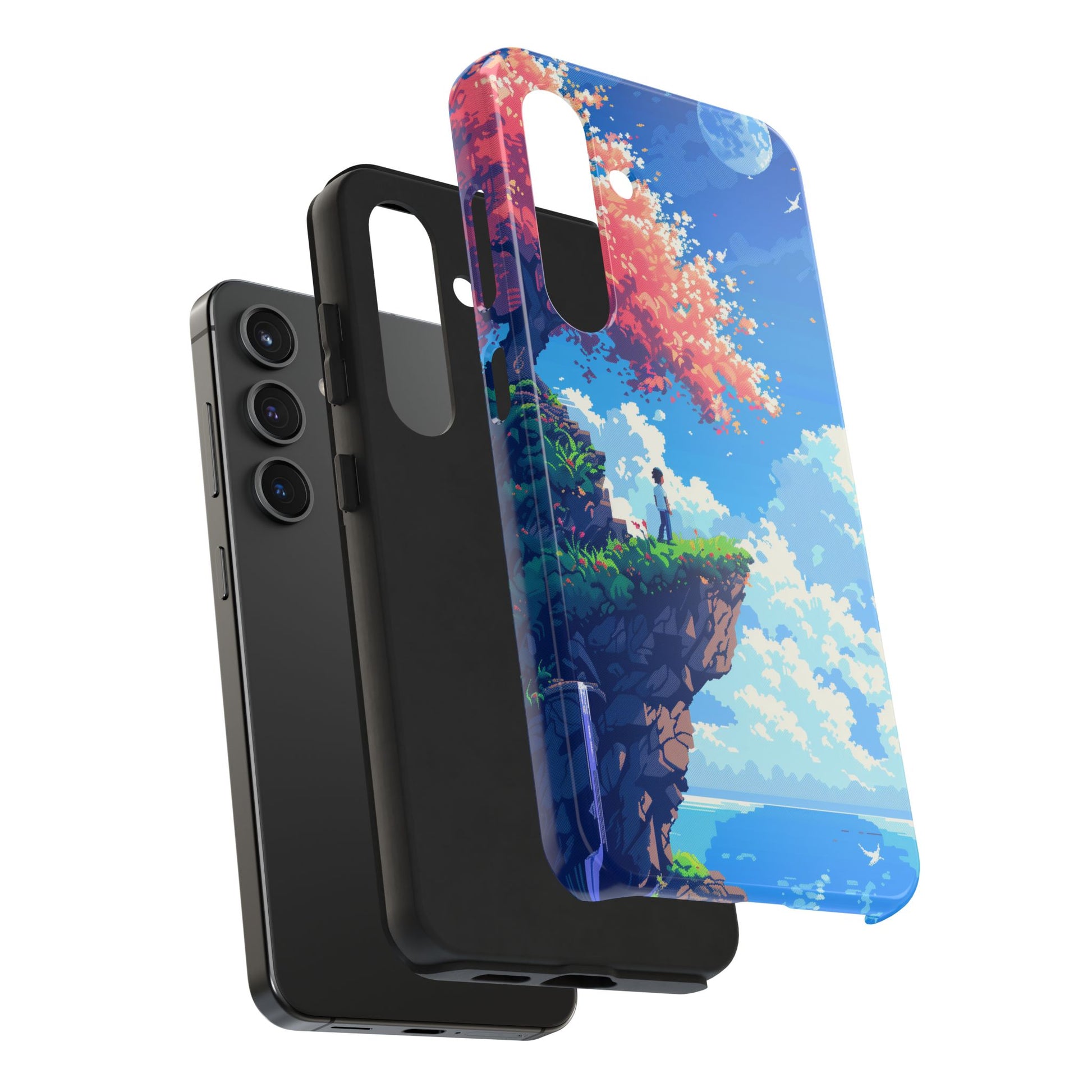 Pixel Art Video Game Landscapes Phone Case, Retro Gaming Pixelated Design, Geeky Gamer Phone Cover, Unique Video Game Art Accessories