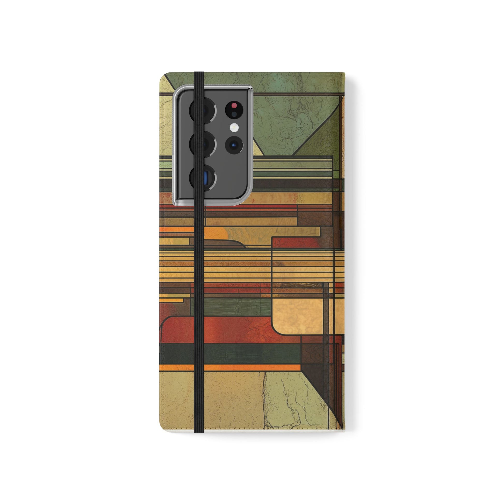 Art Deco Flip Case Prairie Style Stained Glass Inspired by Frank Lloyd Wright, Phone Covers, Colorful Protective Accessories, Unique