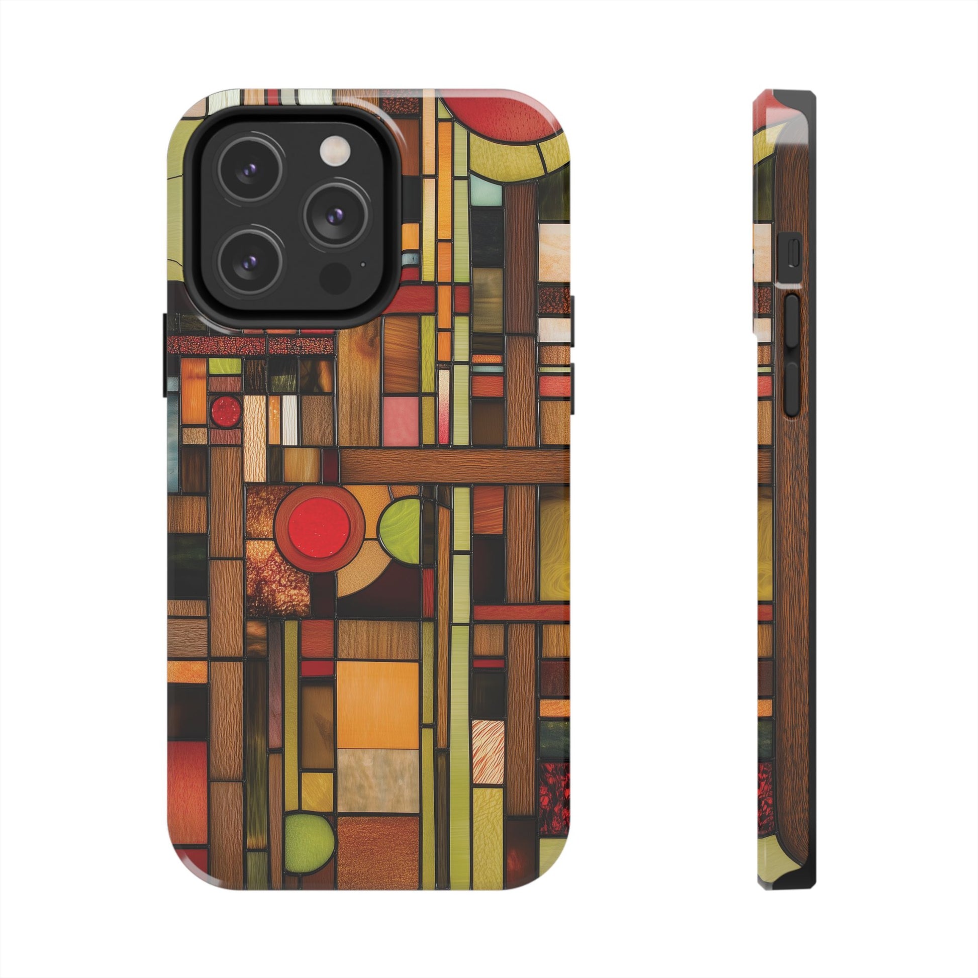 Stained Wood and Glass Phone Case Artistic iPhone Case Architectural Design, Art Deco iphone Case, iPhone 15 Pro Max