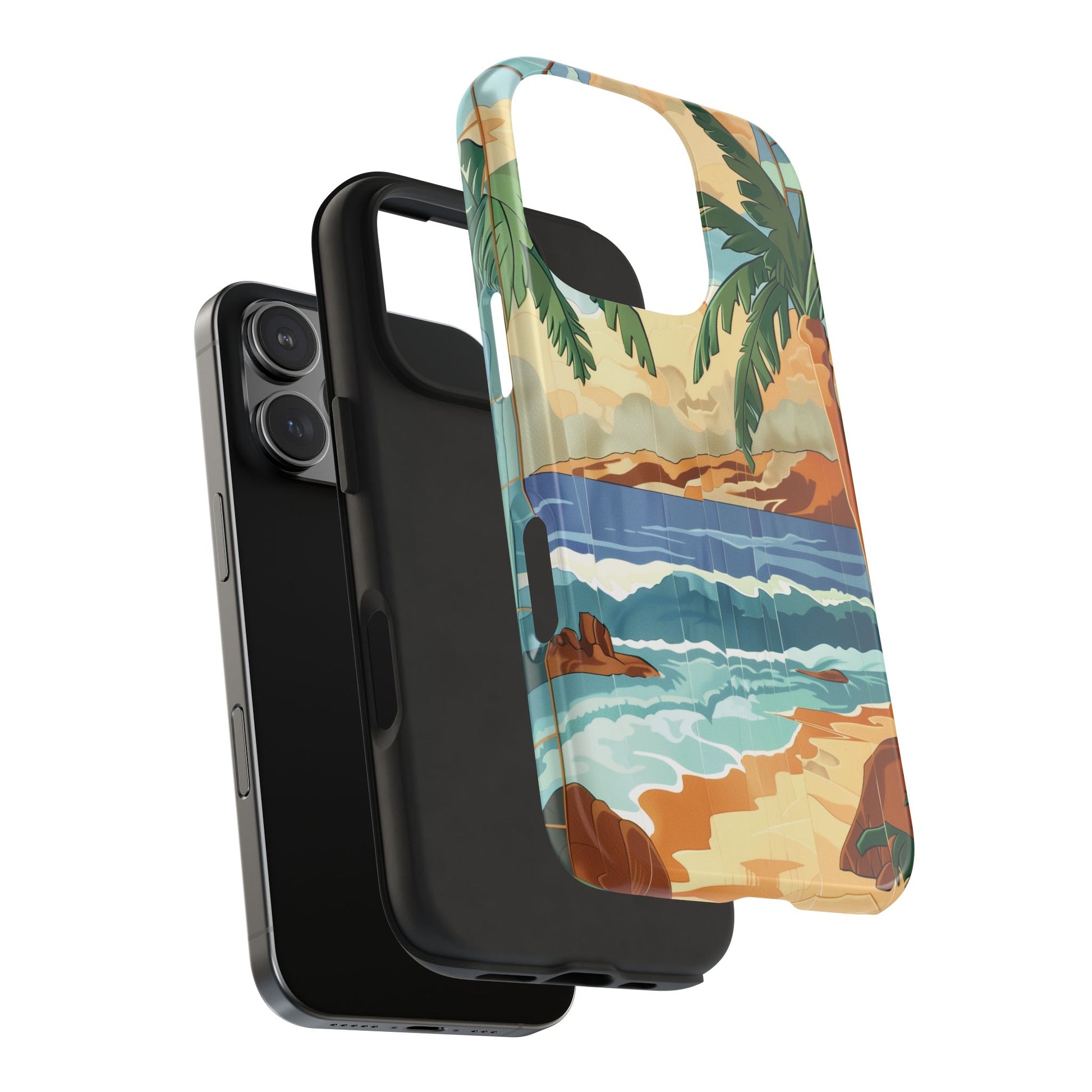 Retro Beach Scene Phone Case, Vintage Tropical Ocean iPhone Case, Summer Beach Phone Cover for iPhone, iphone 15 pro max