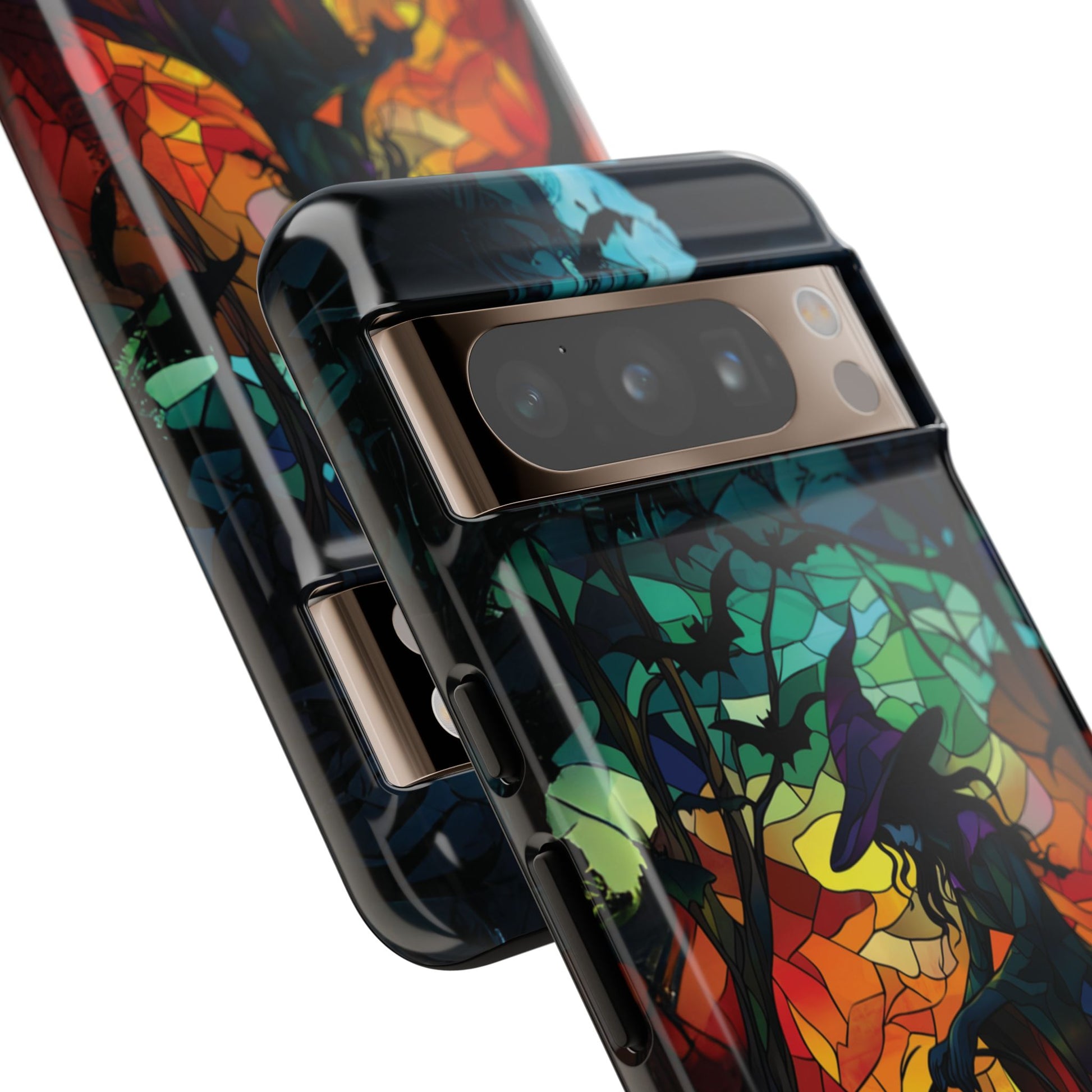 Halloween Witch Stained Glass Dark Academia Spooky Fall Witchy Pumpkin Bats Seasonal Fall Mosaic Case iPhone 13 14 15 16 Pro Max