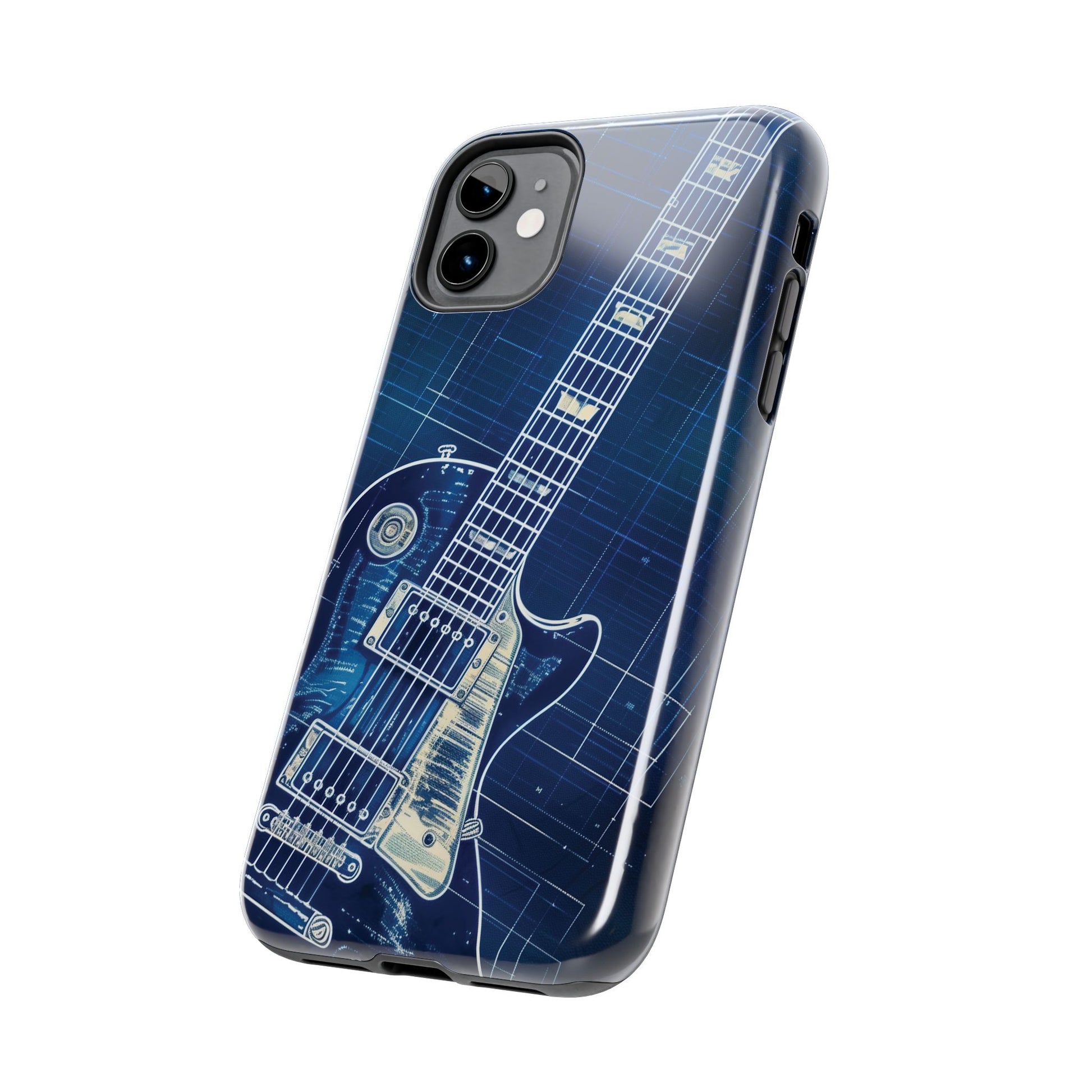 Guitar Phone Case, Guitar Blueprint iPhone Cover, Vintage Guitar Design, Custom iPhone Covers, Rock Music Phone Accessories, Musician Gift