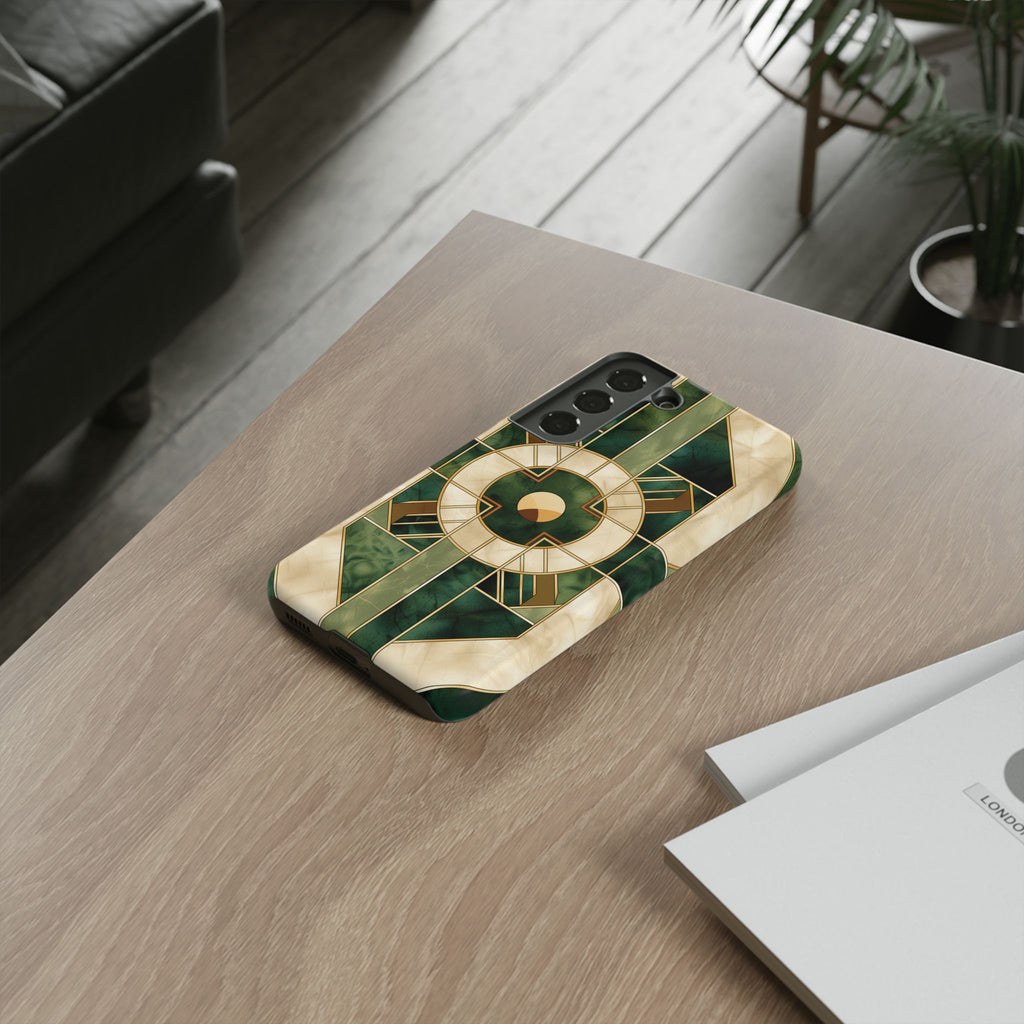 Green Frank Lloyd Wright Inspired Phone Case Geometric Elegance Stained Glass Art Deco Marble Gold 13 14 15 16 iPhone Pro Max Galaxy Pixel