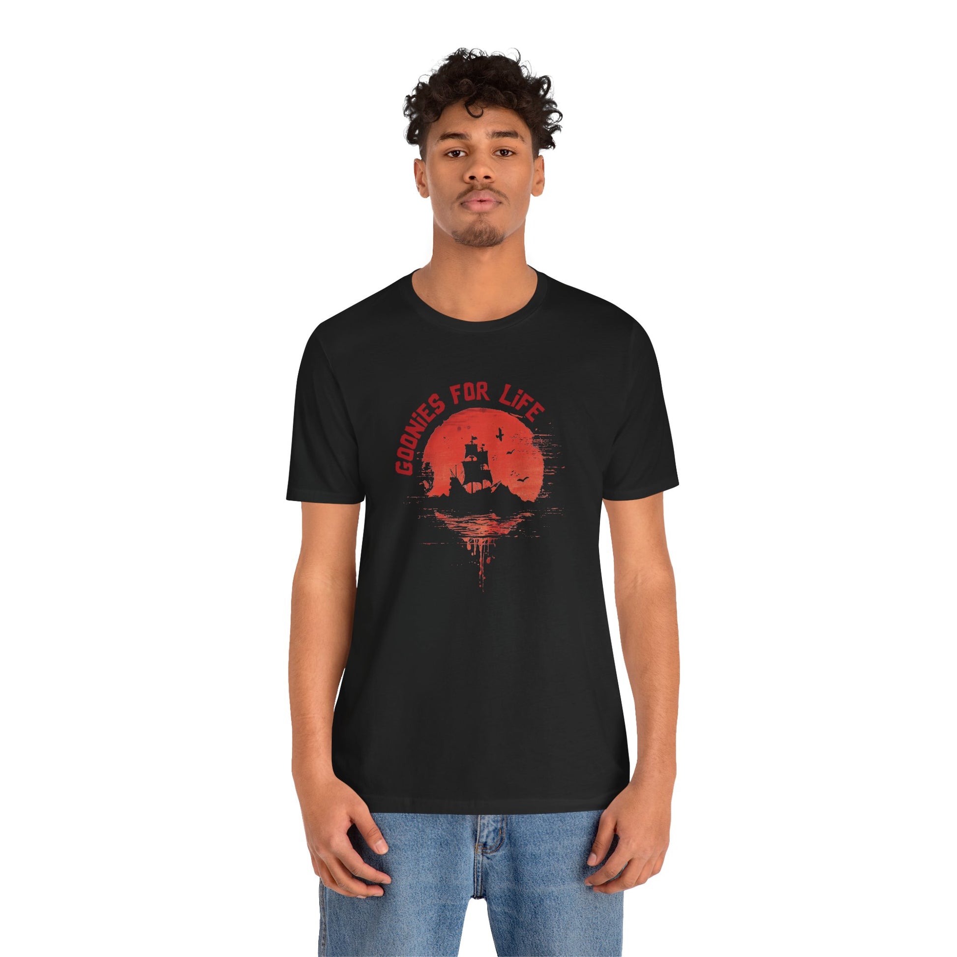 Goonies For Life Vintage Style Sunset Pirate Ship Tee