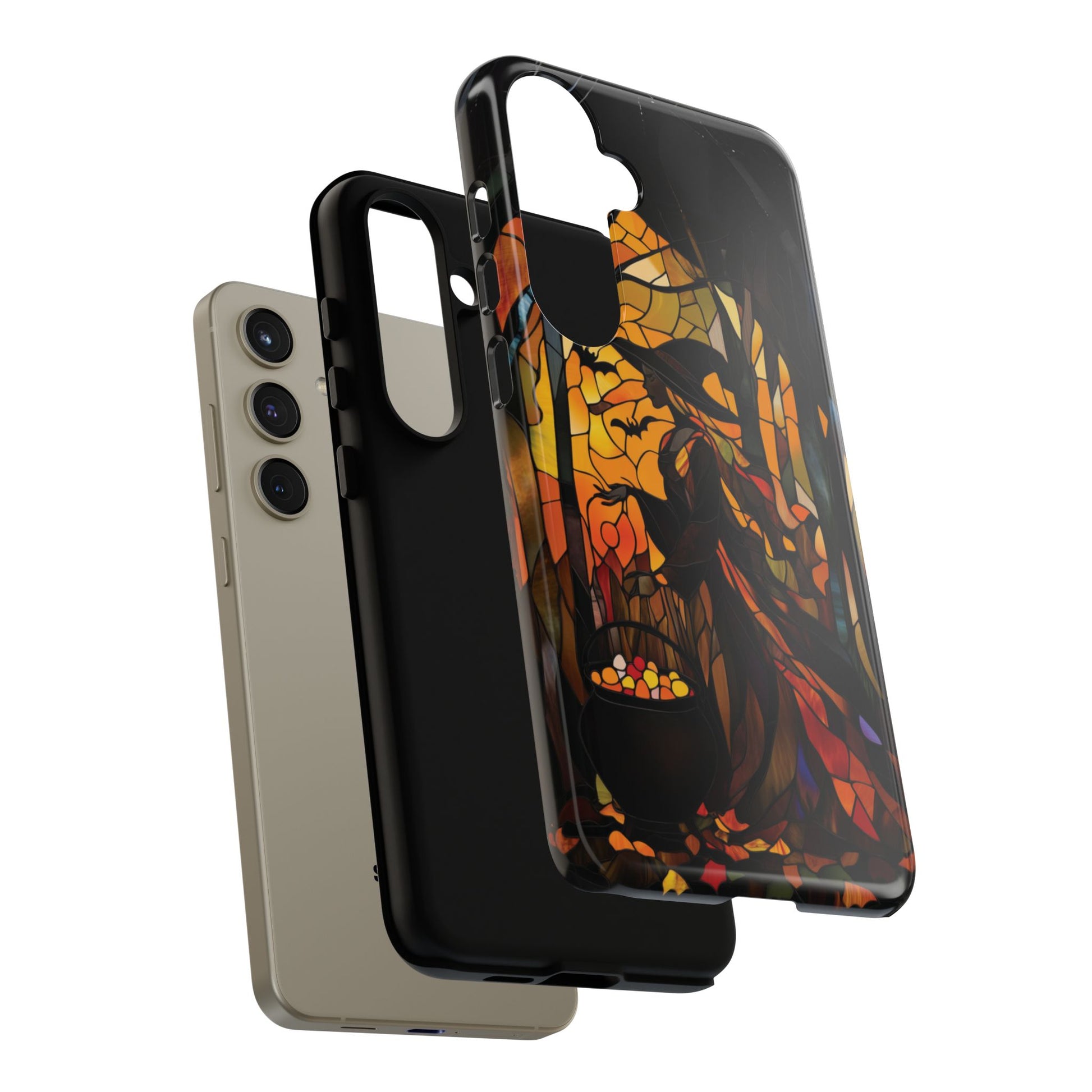 Halloween Witch Stained Glass Effect Dark Academia Spooky Fall Witchy Pumpkin Bats Seasonal Fall Mosaic Case iPhone 13 14 15 16 Pro Max