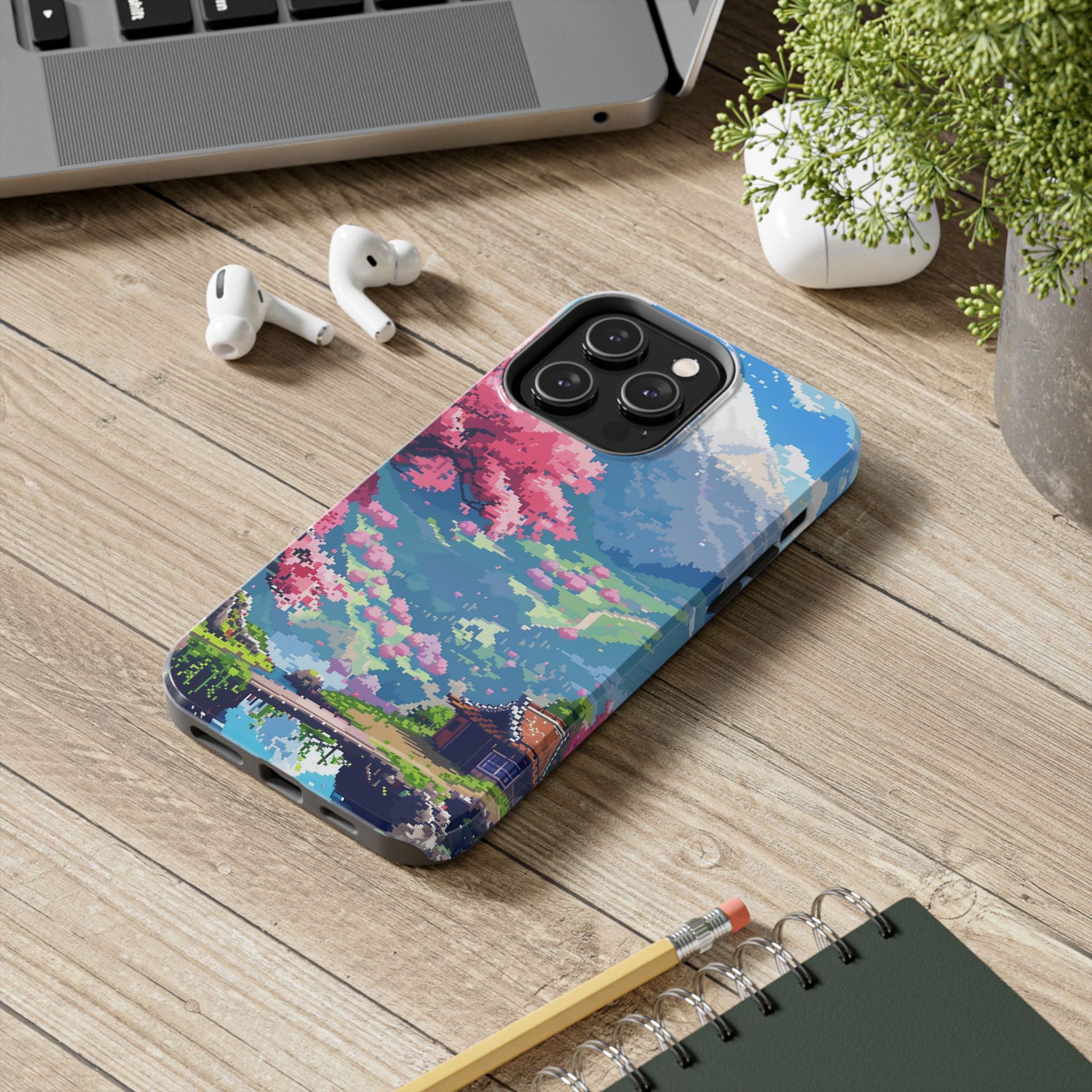 Pixel Art Video Game Landscapes Phone Case, Retro Gaming Pixelated Design, Geeky Gamer Phone Cover, Unique Video Game Art Accessories