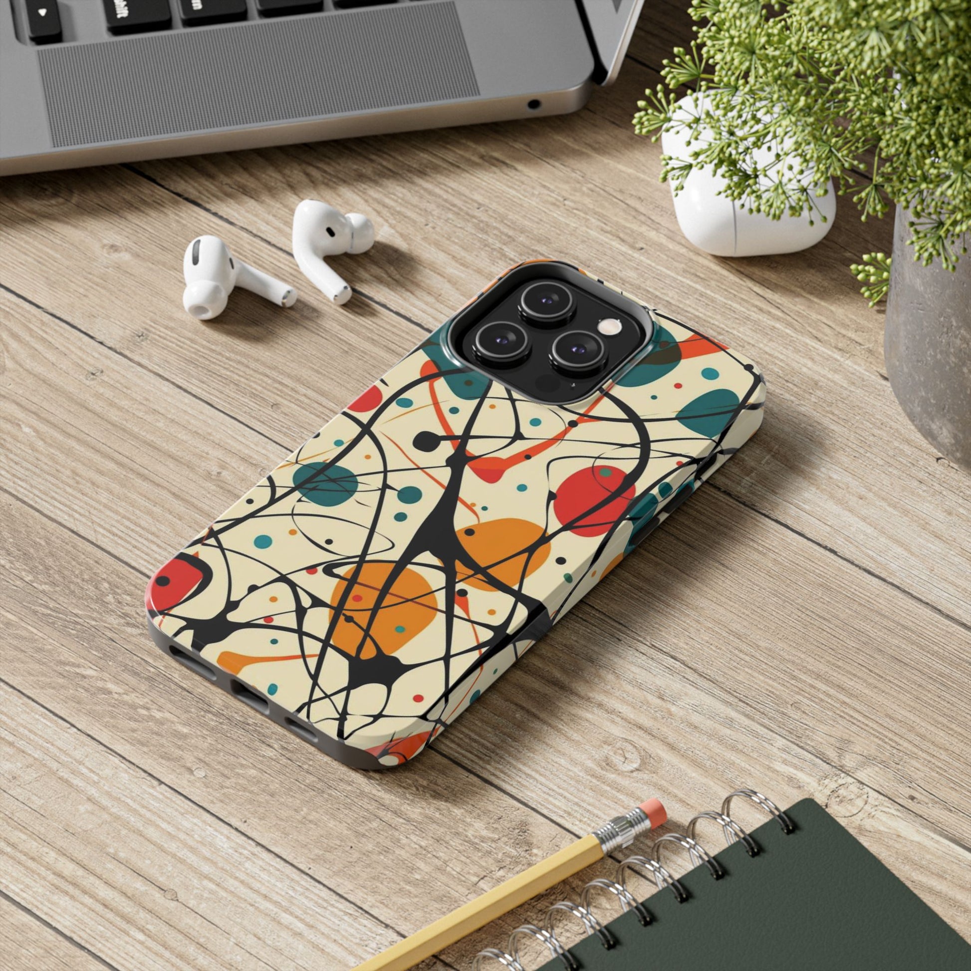 Mid Mod Phone Case,  Colorful Mid Mod Design Durable Phone Case, Vibrant and Stylish iPhone Tough Cover, iphone 15 case, iphone 14 pro max