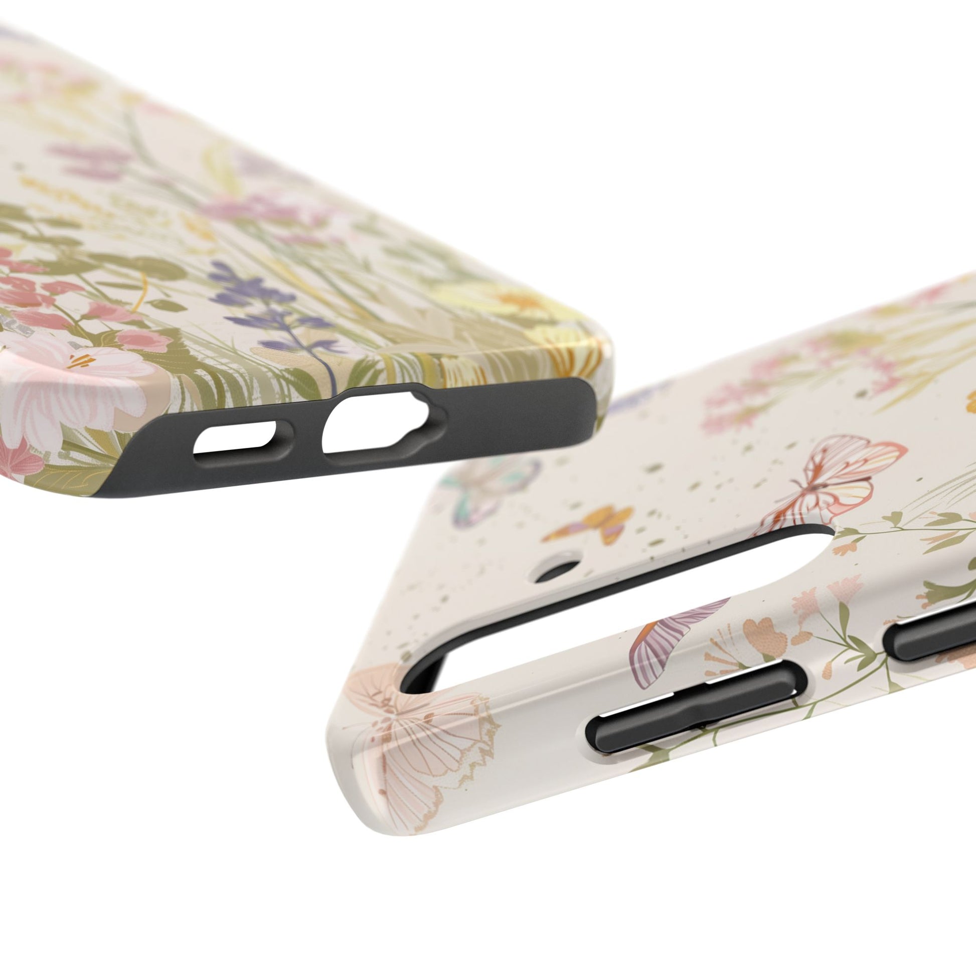 Butterfly Meadow Scene Cottagecore iPhone 15, Pastel Wildflowers & Butterflies, Natural iPhone Case, Cottagecore Garden Case, iPhone 14