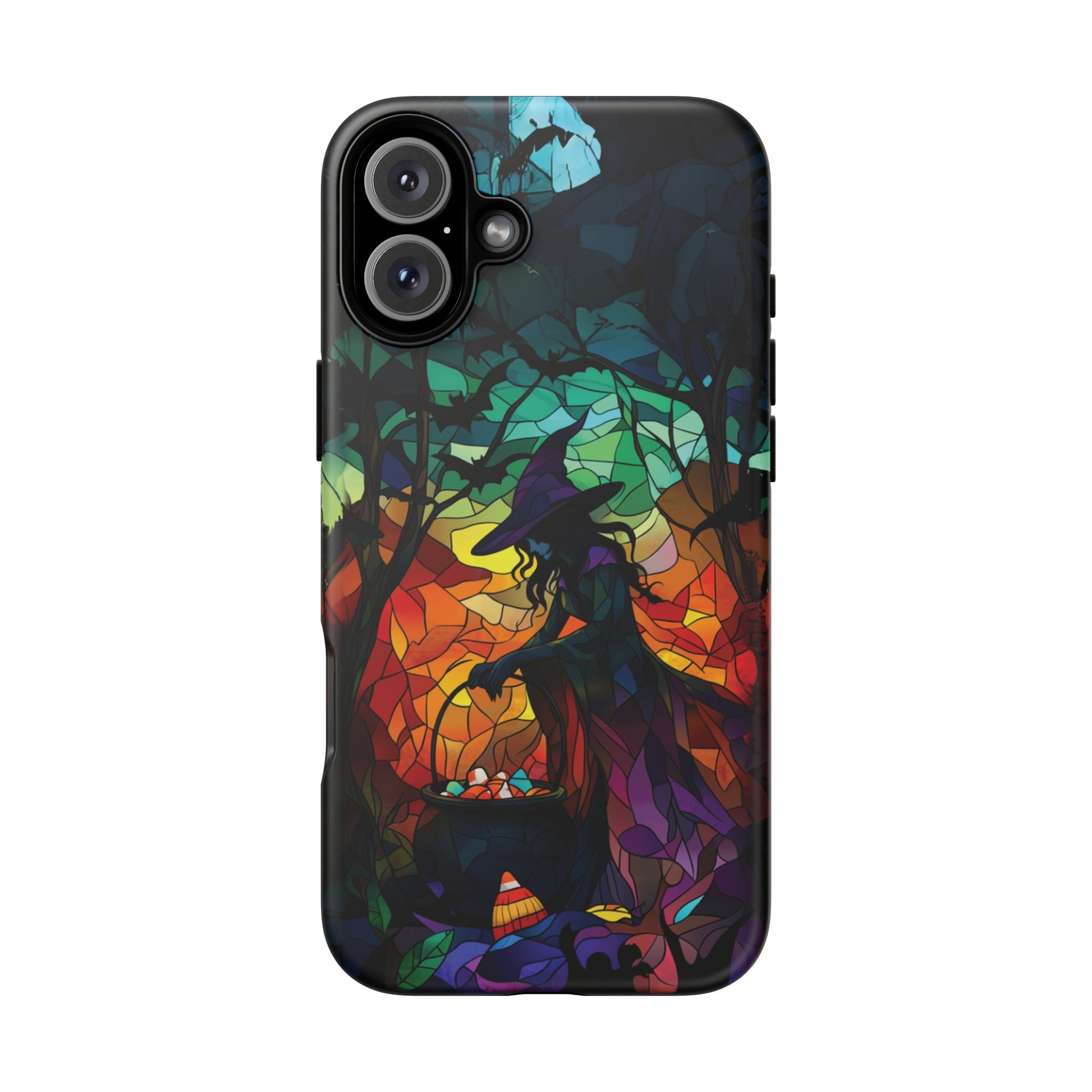 Halloween Witch Stained Glass Dark Academia Spooky Fall Witchy Pumpkin Bats Seasonal Fall Mosaic Case iPhone 13 14 15 16 Pro Max