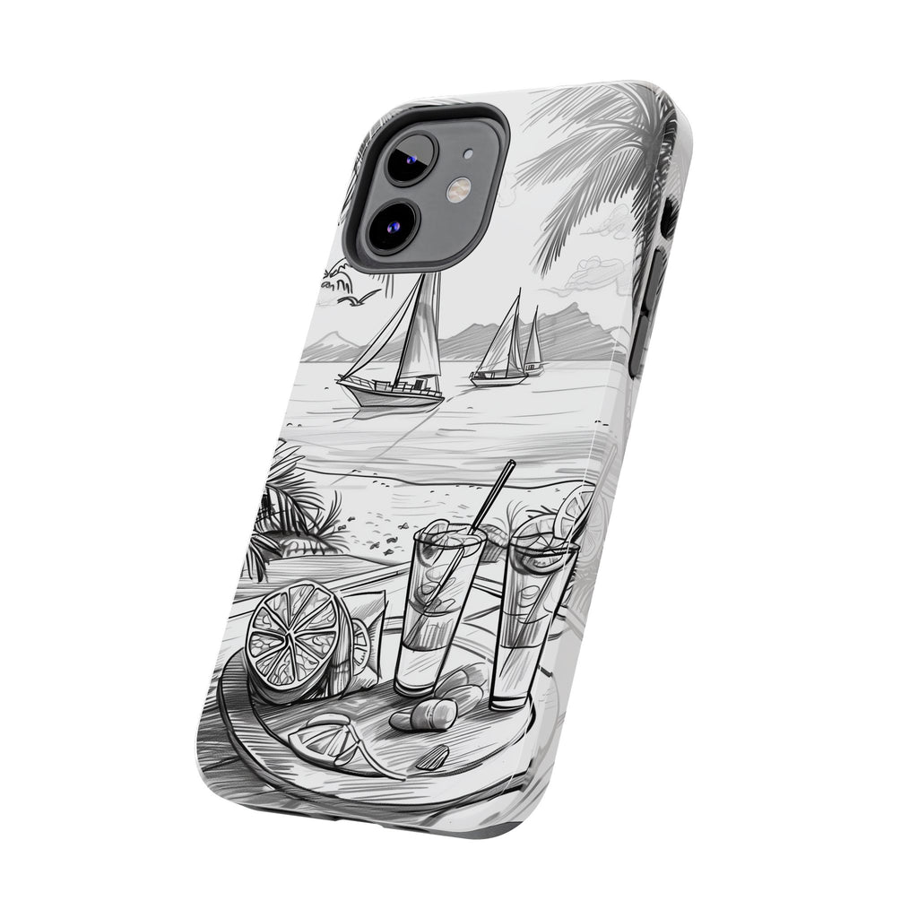 Beach Vibes Phone Case: Hand-Drawn Tiki Drinks & Tropical Paradise Design