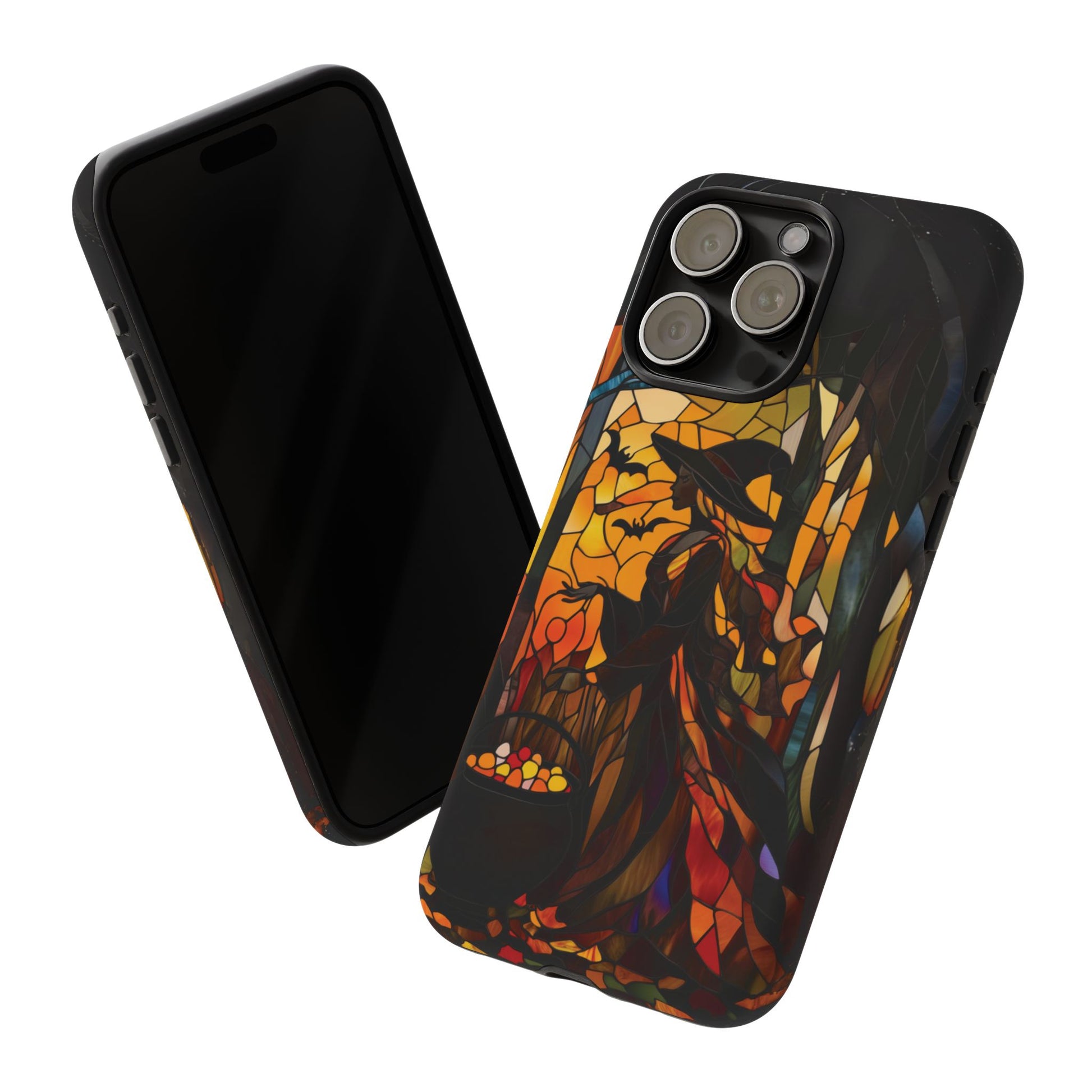 Halloween Witch Stained Glass Effect Dark Academia Spooky Fall Witchy Pumpkin Bats Seasonal Fall Mosaic Case iPhone 13 14 15 16 Pro Max