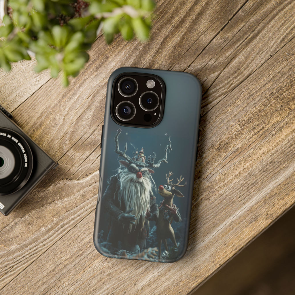 Christmas Rudolph Red Nose Reindeer Krampus Rankin Bass 3D Phone Case Festive Snowflakes iPhone 13 14 15 16 Pro Max Galaxy Pixel