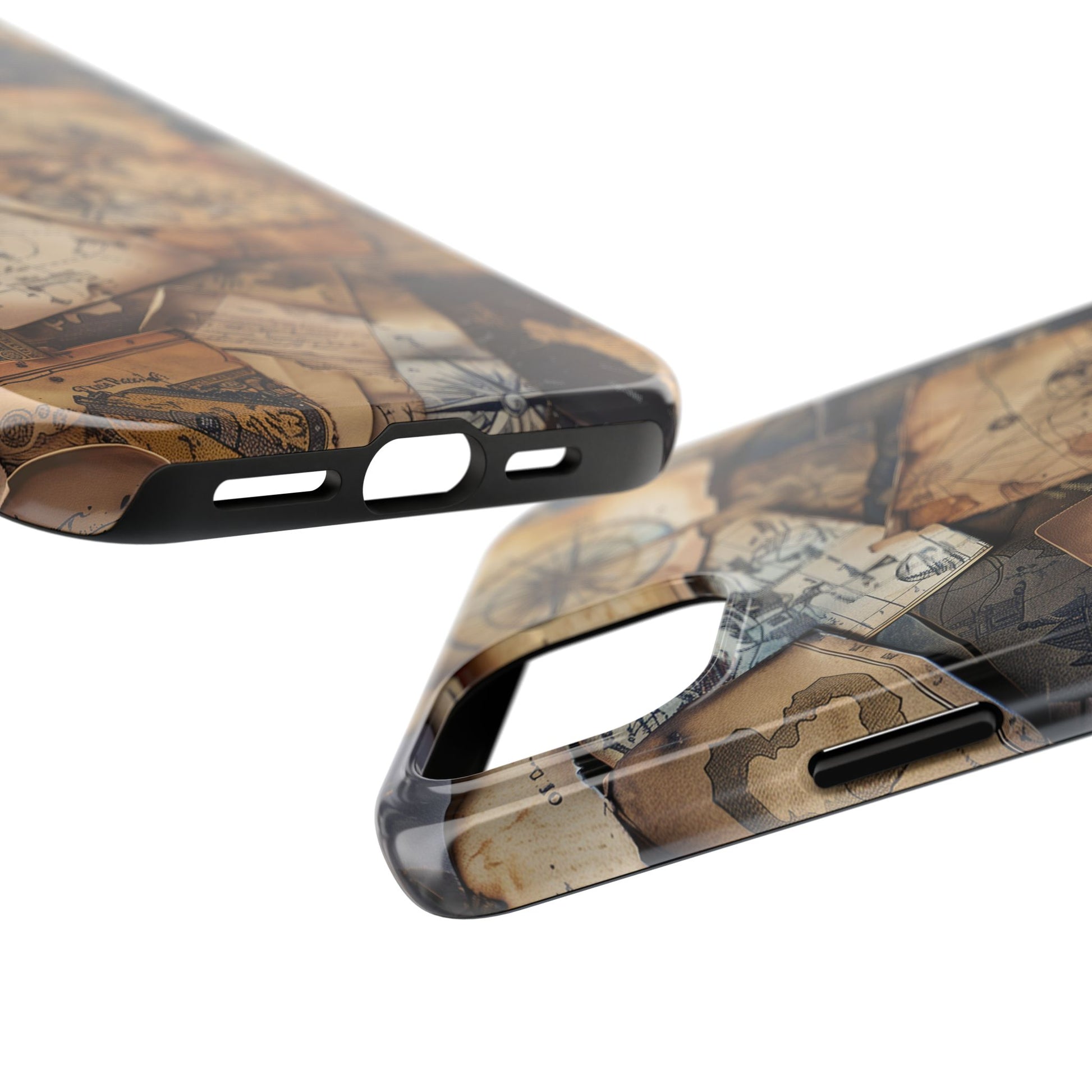 Double Layer Adventure Phone Case - Protective Phone Case Vintage Map and Compass Design - Dual Layer Case with Map Print