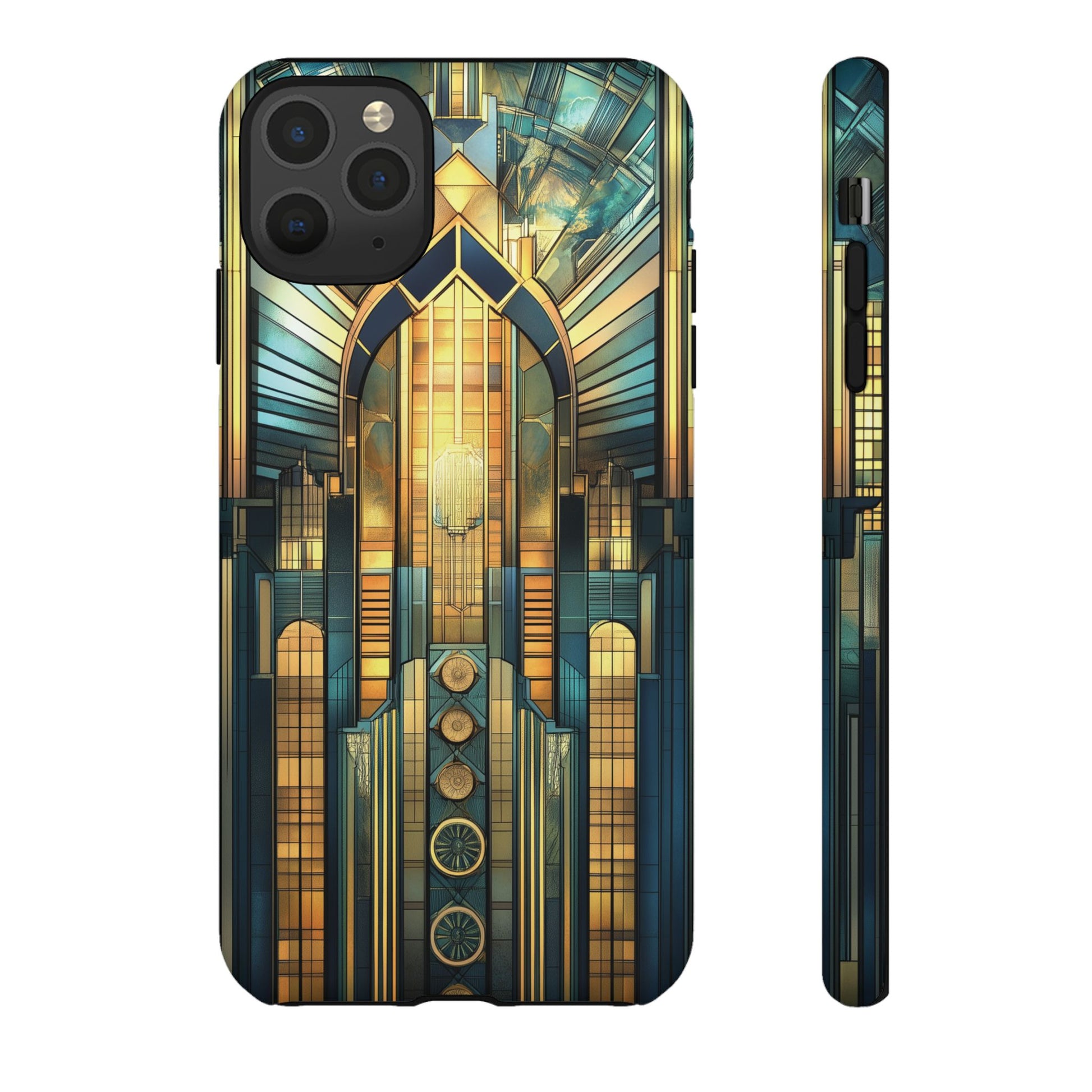 Phone Case Art Deco City Frank Lloyd Wright Teal Gold Protective Covers, Stylish Accessories, Great Gatsby Noir Nouveau iPhone 14 15 16 Pro