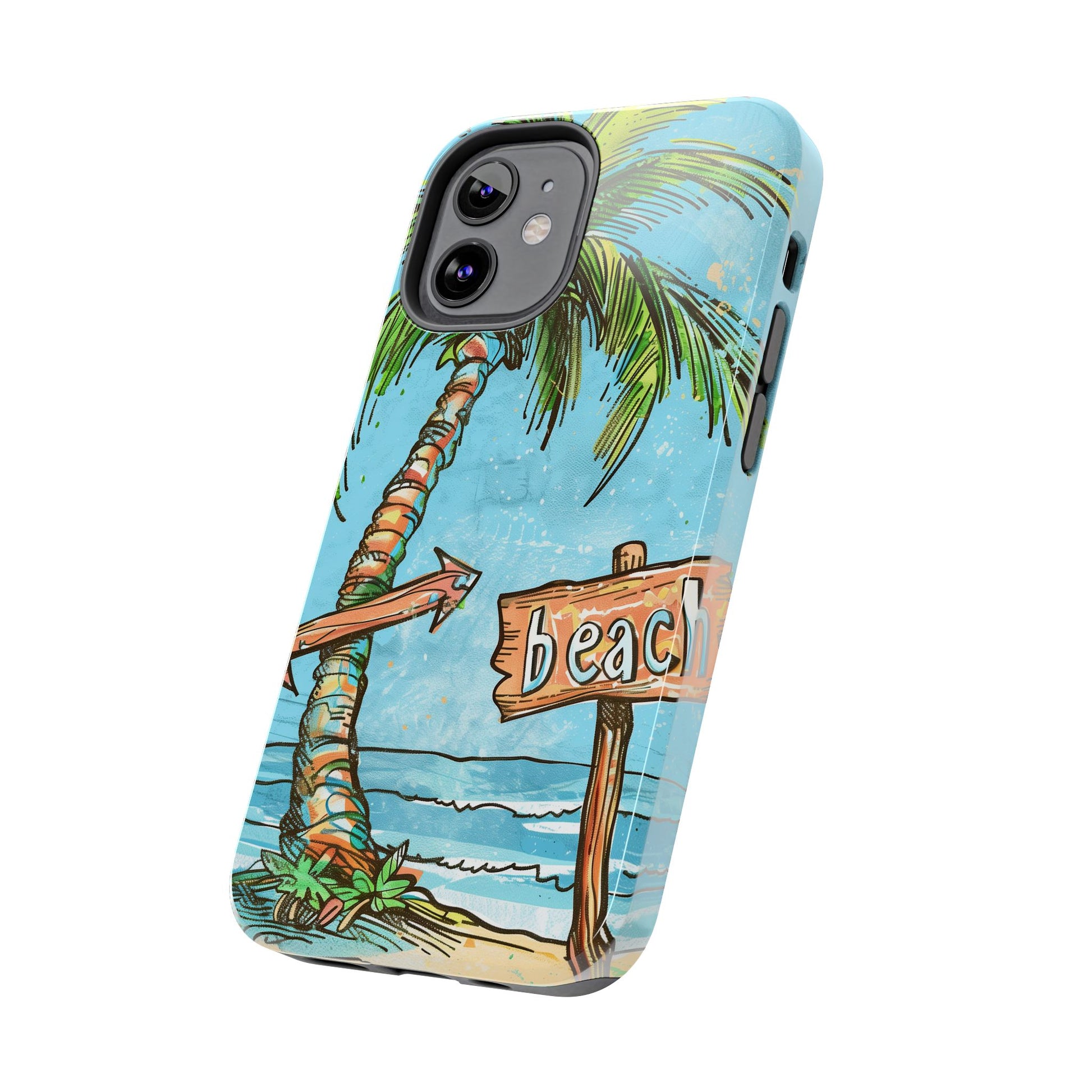 Durable Phone Case with Beach Scene and Palm Tree - Tropical Paradise Protective Cover