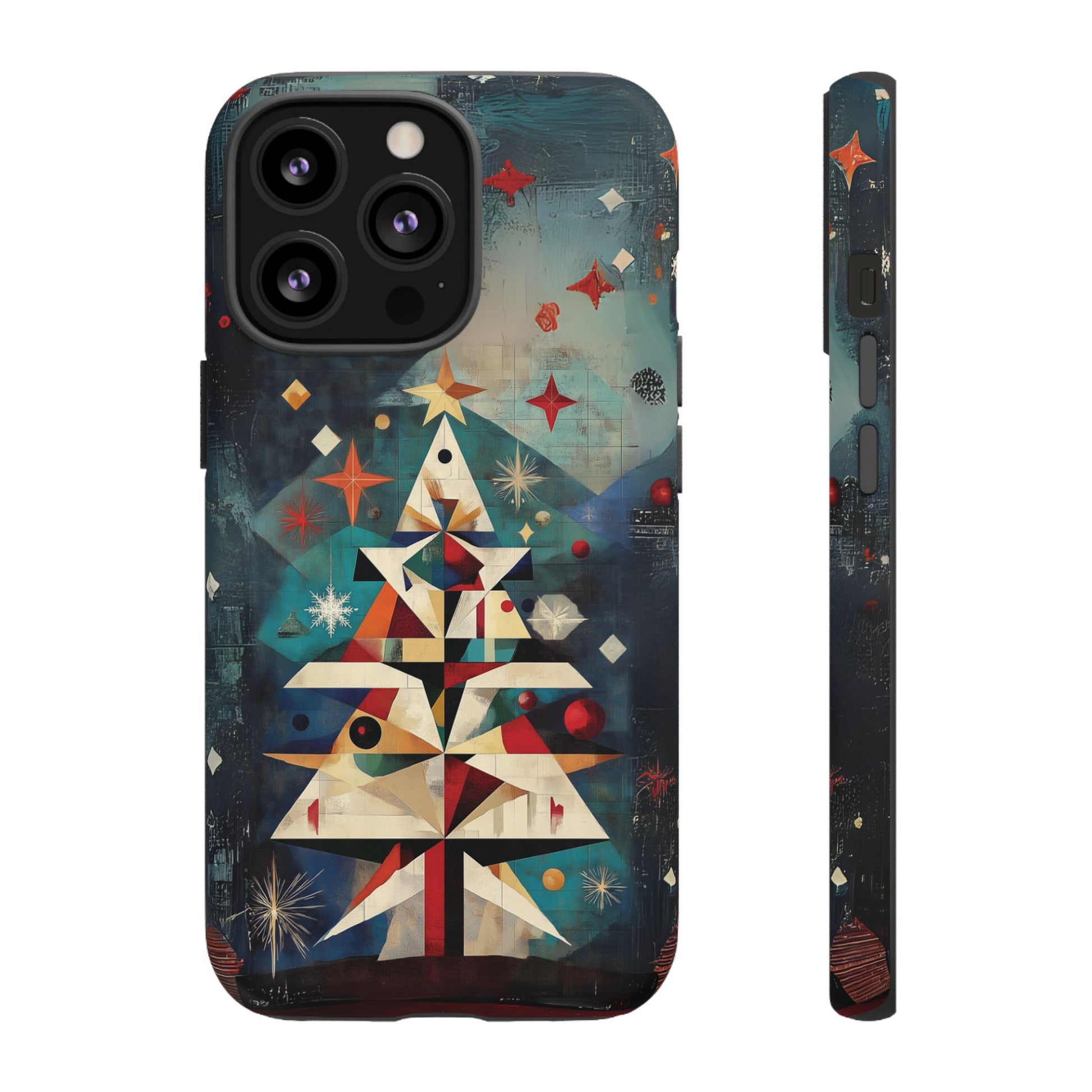 Mosaic Festive Christmas Tree Art Deco Stained Glass Phone Case Rankin Bass Style MidMod Design iPhone 13 14 15 16 Pro Max Pixel Galaxy