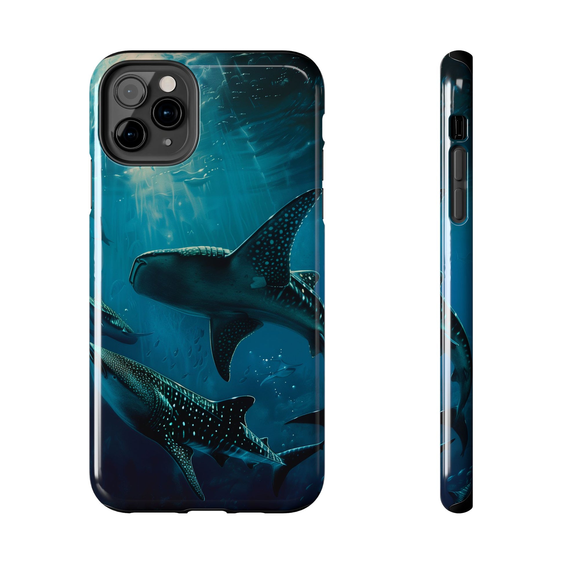Tranquil Trio: Three Whale Sharks Tough Phone Case