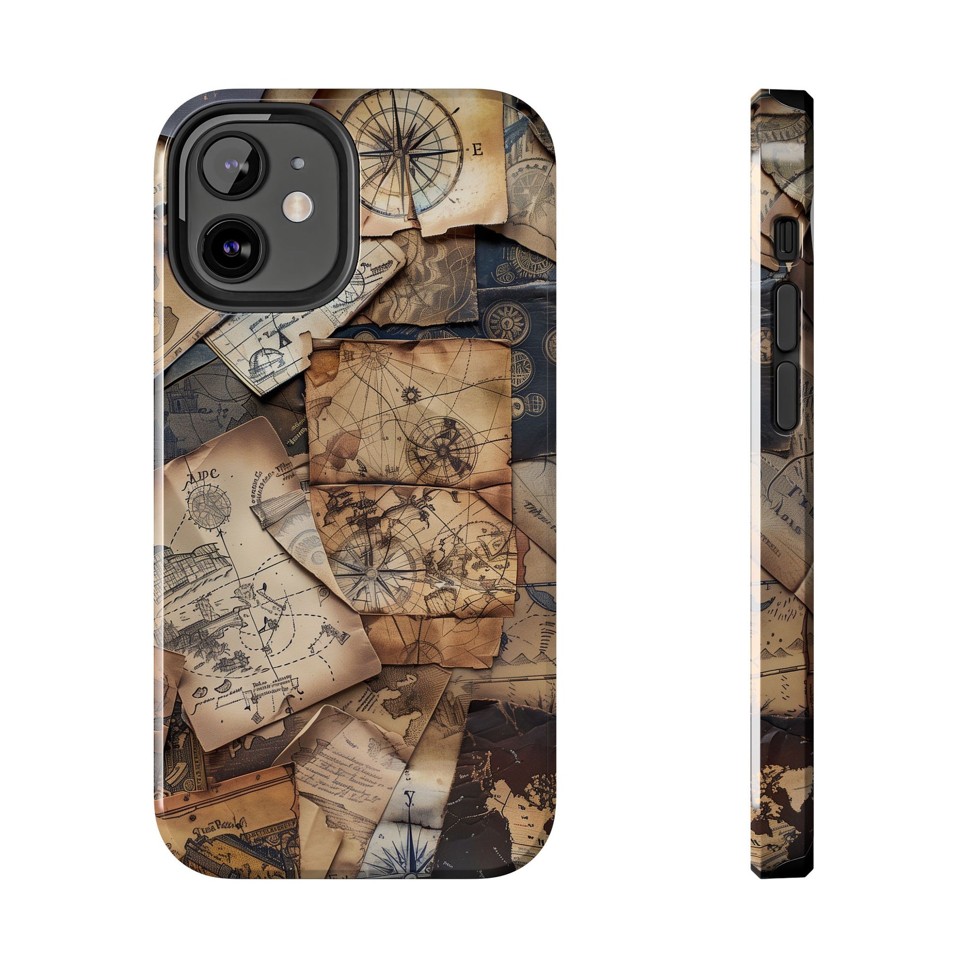 Double Layer Adventure Phone Case - Protective Phone Case Vintage Map and Compass Design - Dual Layer Case with Map Print