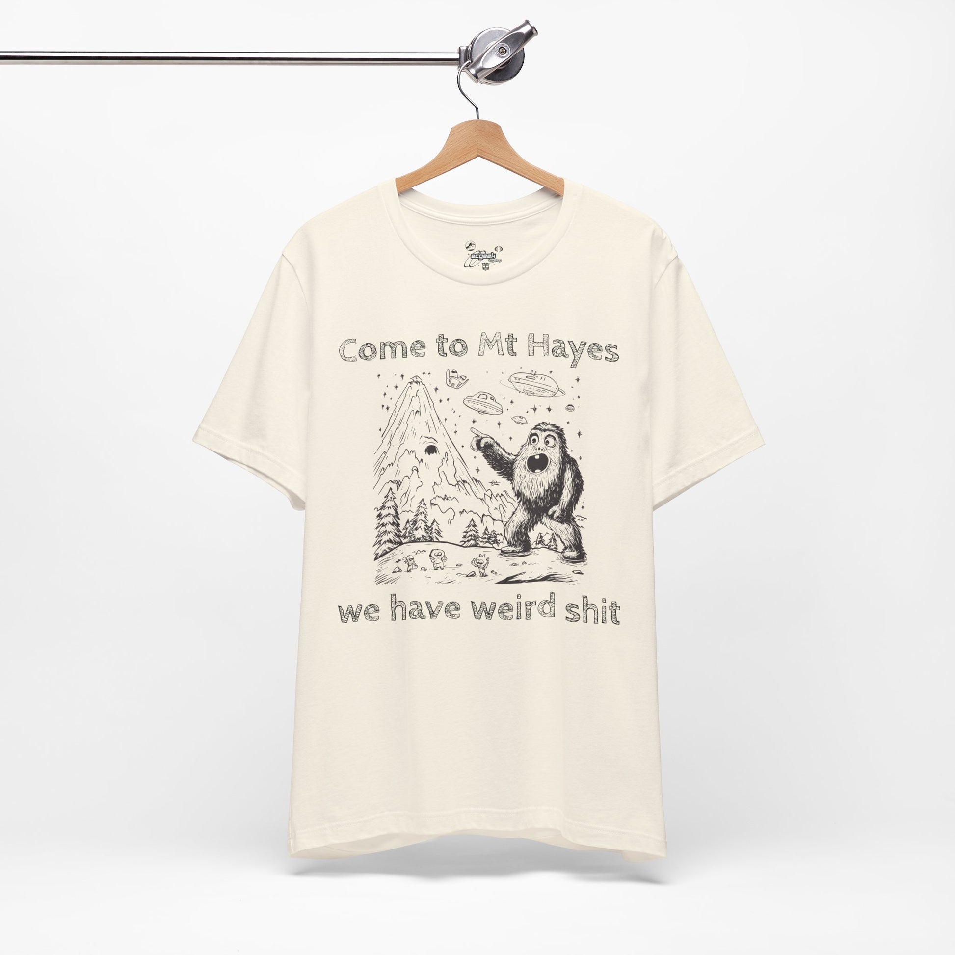 Alien Conspiracy Unisex Tee, Bigfoot Mountain Sketch Shirt, UFO Weird Stuff Tshirt, California Men's Top, Space Extraterrestrial Shirt