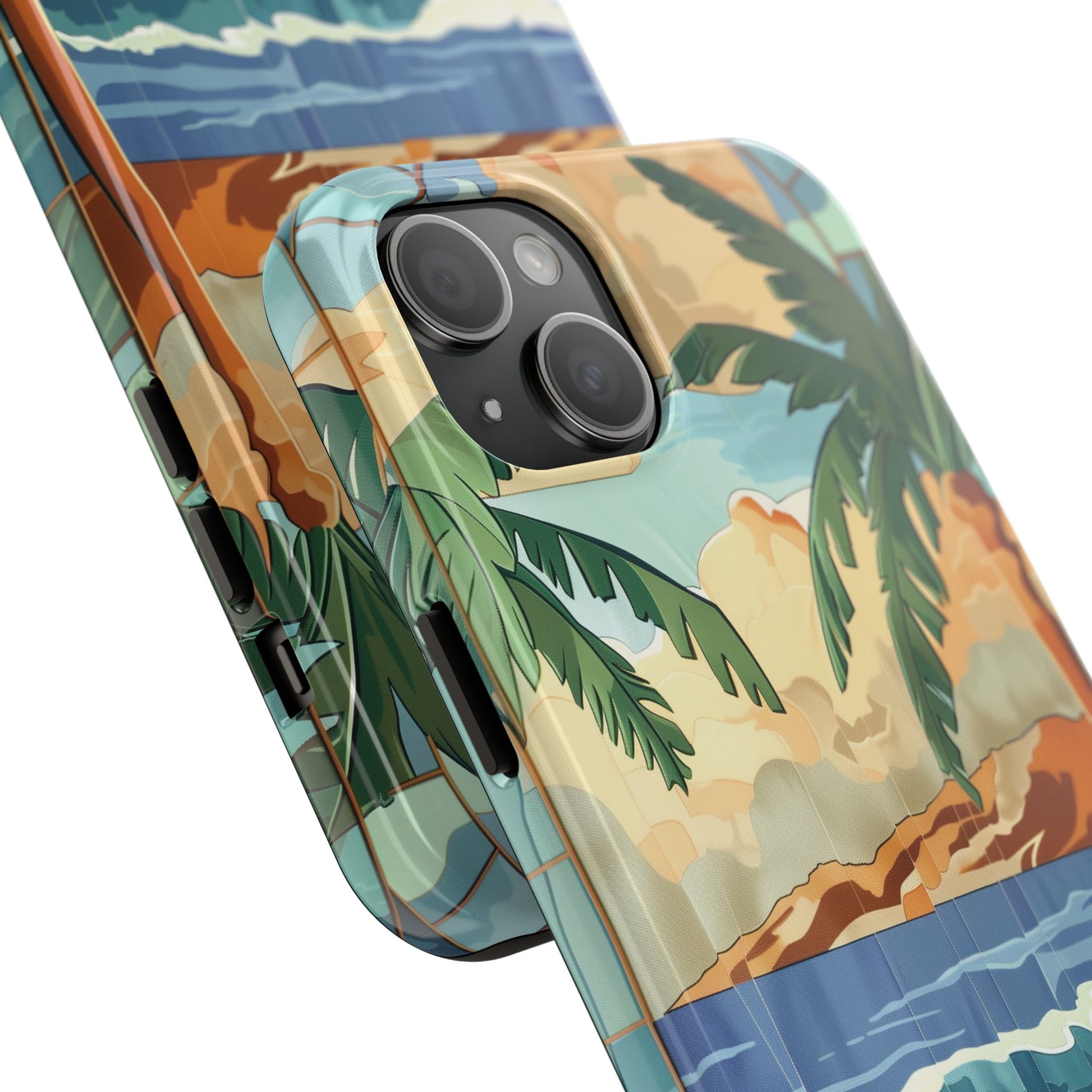 Retro Beach Scene Phone Case, Vintage Tropical Ocean iPhone Case, Summer Beach Phone Cover for iPhone, iphone 15 pro max