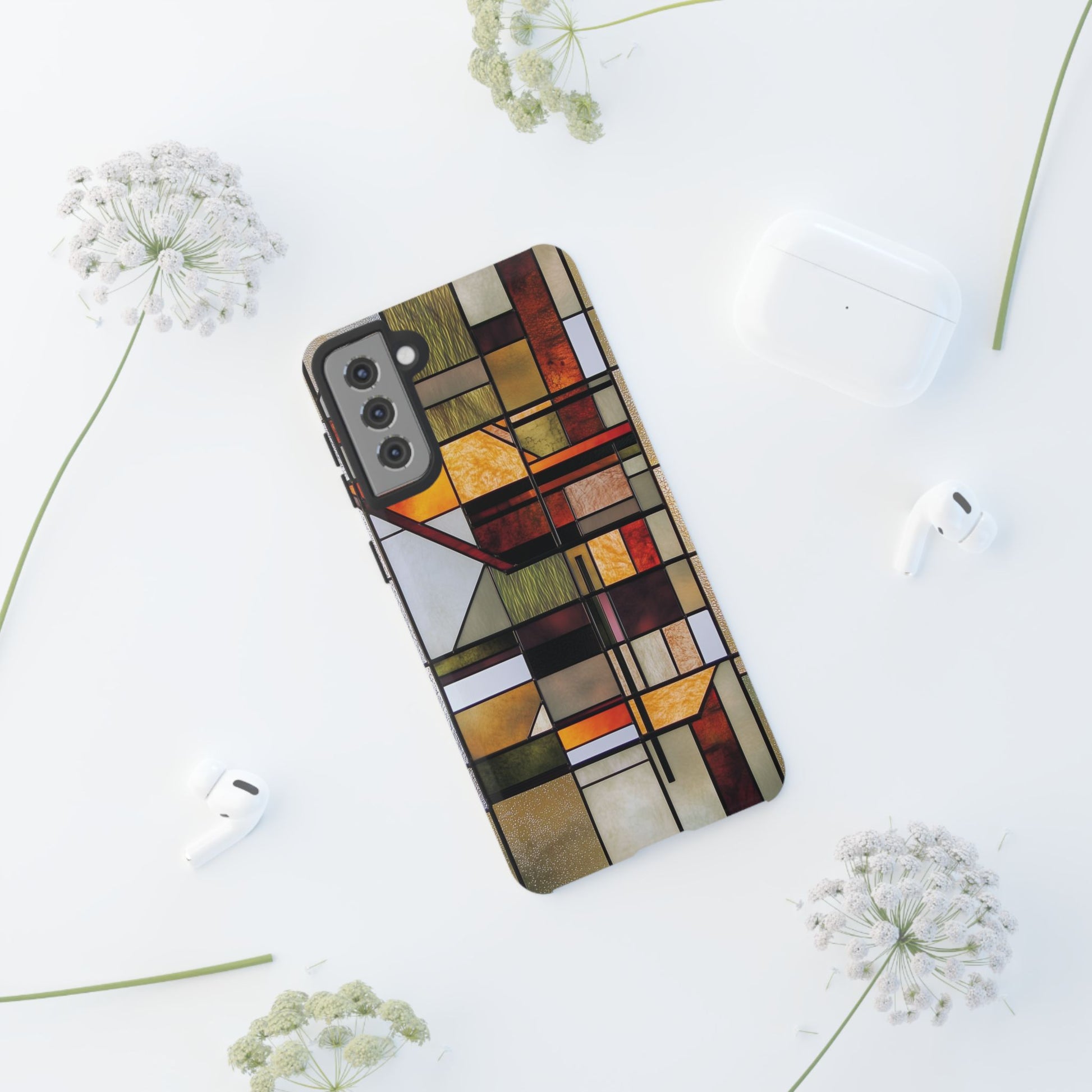 Stained Glass Phone Case Art Deco Frank Lloyd Wright Cottage Core Usonian Prairie Style Geometric Stylish  iPhone 14 15 16 Pro