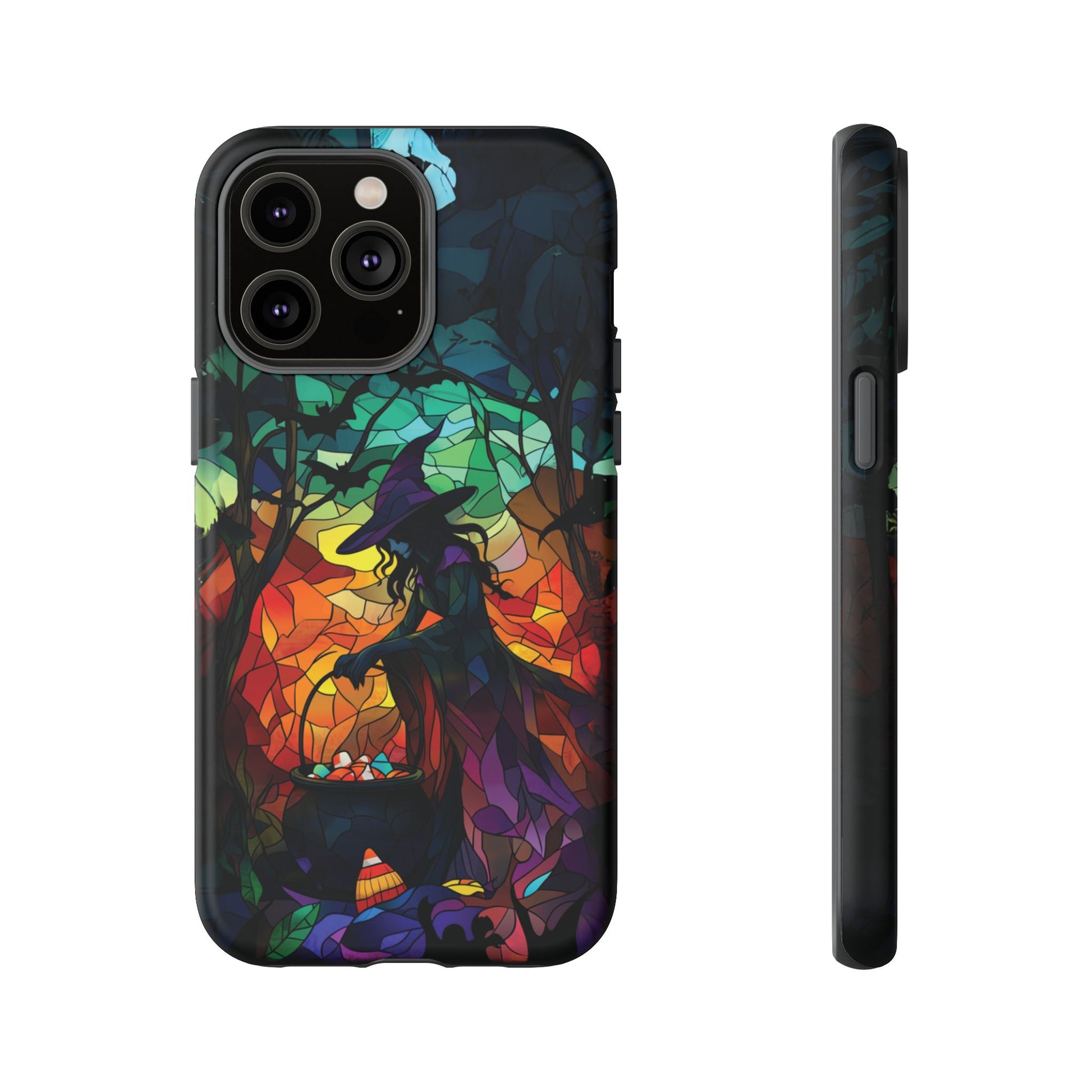 Halloween Witch Stained Glass Dark Academia Spooky Fall Witchy Pumpkin Bats Seasonal Fall Mosaic Case iPhone 13 14 15 16 Pro Max