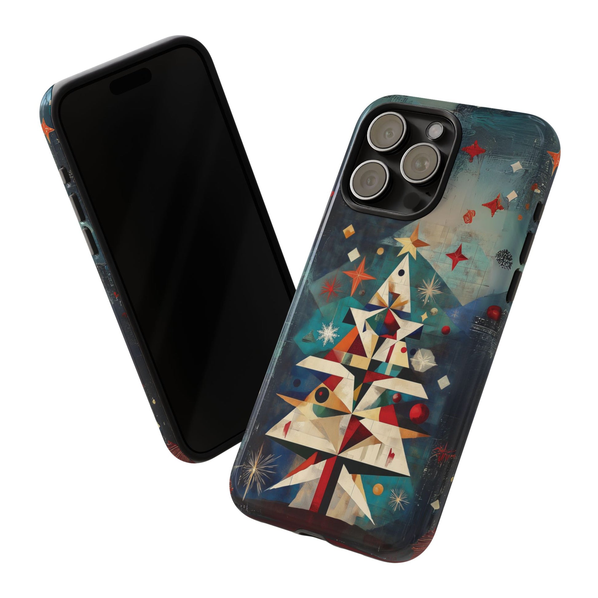 Mosaic Festive Christmas Tree Art Deco Stained Glass Phone Case Rankin Bass Style MidMod Design iPhone 13 14 15 16 Pro Max Pixel Galaxy