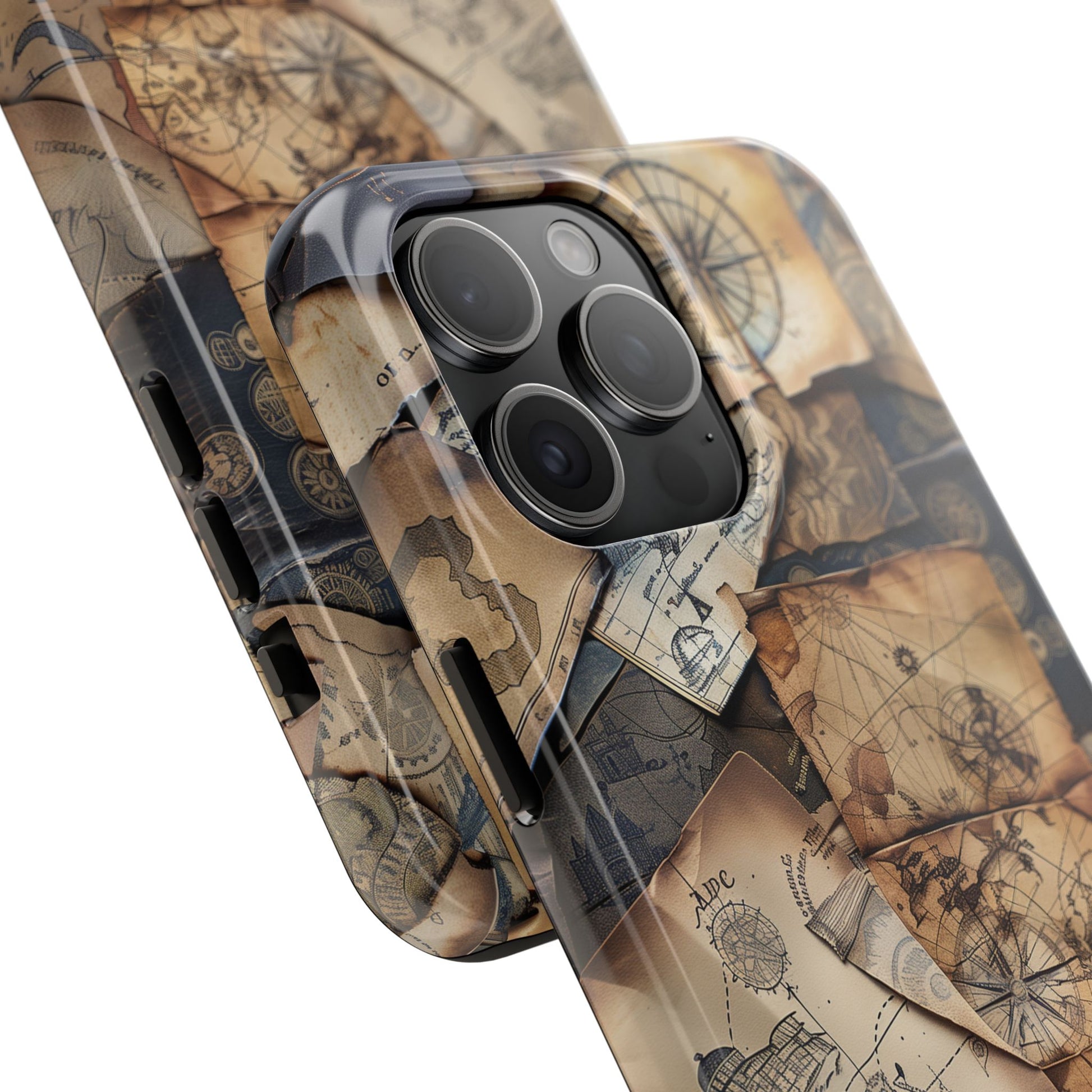 Double Layer Adventure Phone Case - Protective Phone Case Vintage Map and Compass Design - Dual Layer Case with Map Print