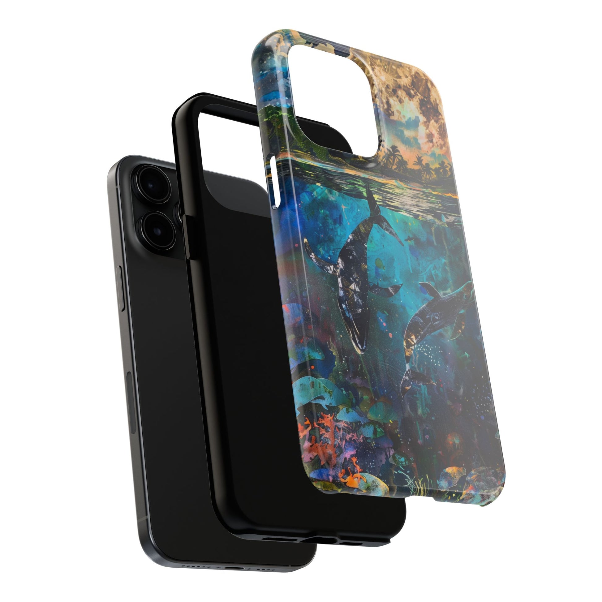 Abstract Moonlit Whales Underwater Phone Case - Durable and Stunning Protective Cover