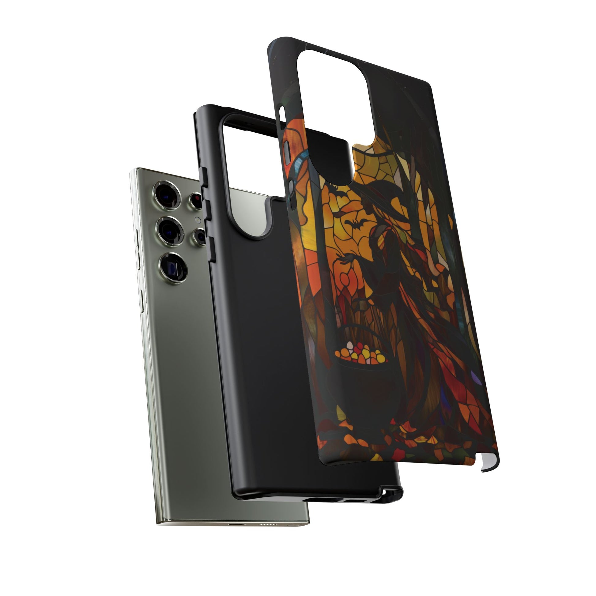 Halloween Witch Stained Glass Effect Dark Academia Spooky Fall Witchy Pumpkin Bats Seasonal Fall Mosaic Case iPhone 13 14 15 16 Pro Max