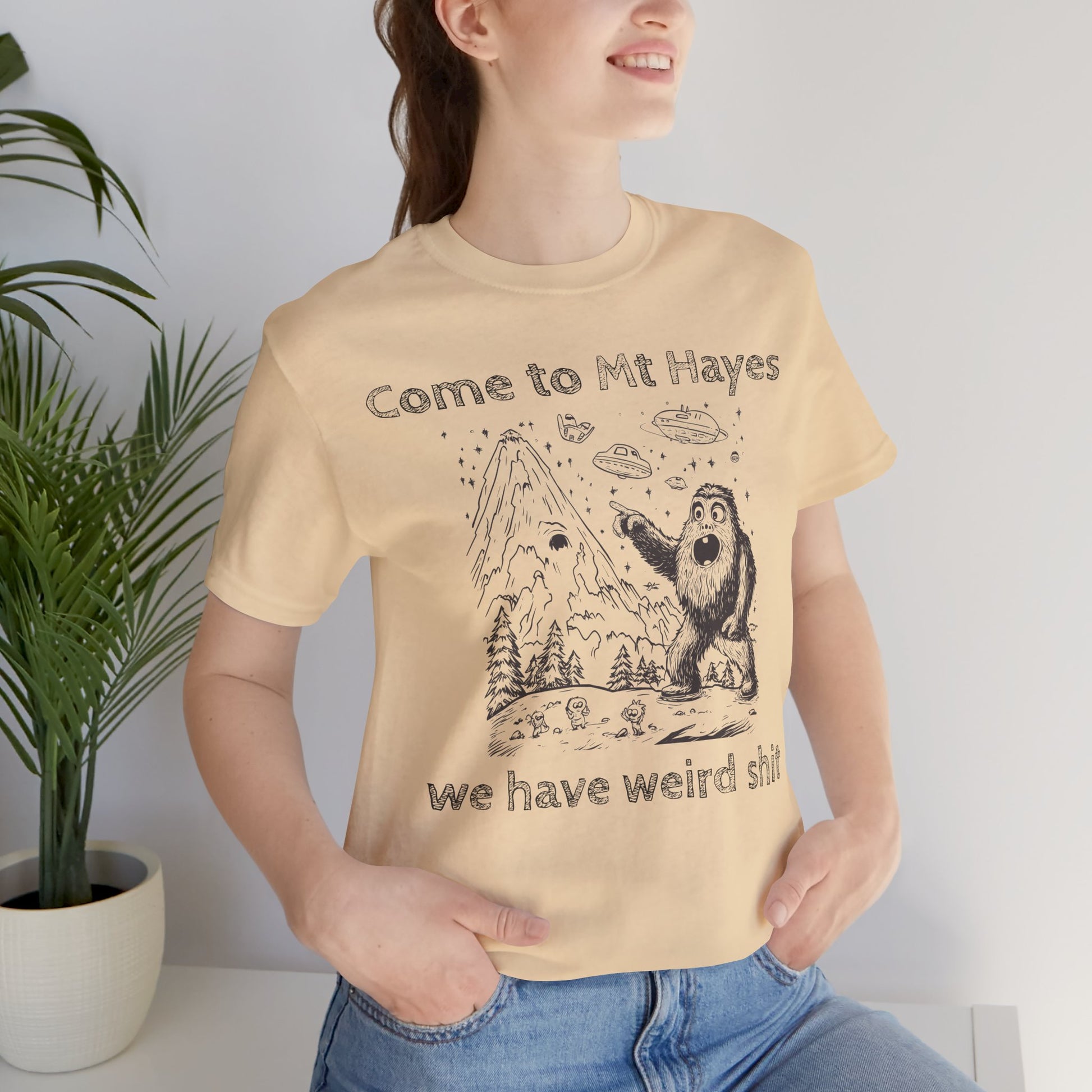 Alien Conspiracy Unisex Tee, Bigfoot Mountain Sketch Shirt, UFO Weird Stuff Tshirt, California Men's Top, Space Extraterrestrial Shirt