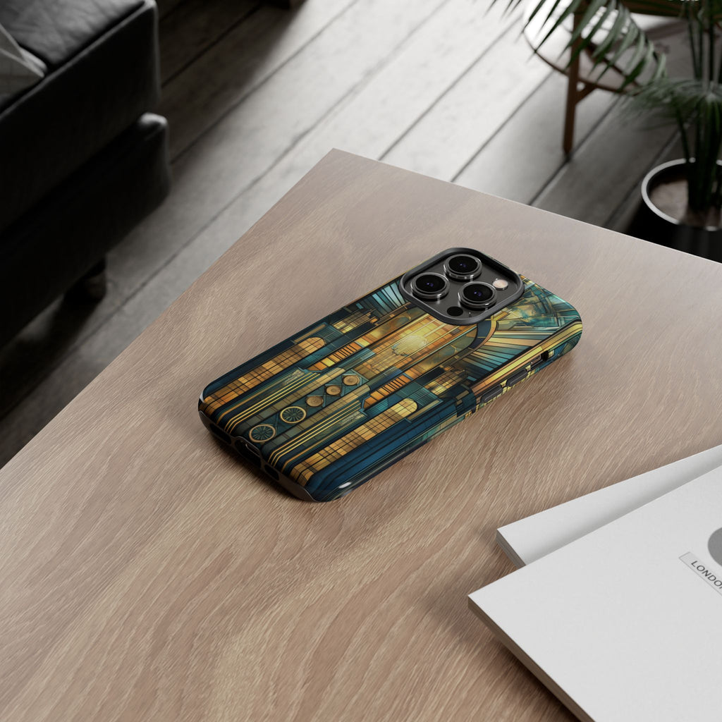 Phone Case Art Deco City Frank Lloyd Wright Teal Gold Protective Covers, Stylish Accessories, Great Gatsby Noir Nouveau iPhone 14 15 16 Pro