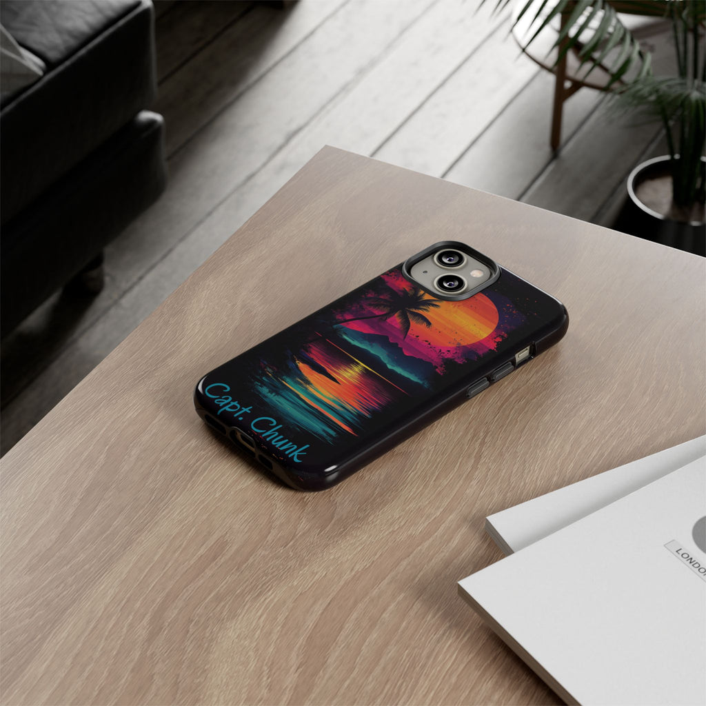 Custom Personalized Retro Palm Tree Sunset Phone Case iPhone 14 15 16 Pro Max Galaxy S24 Google Pixel Mountain Beach Fantasy Surfing Neon