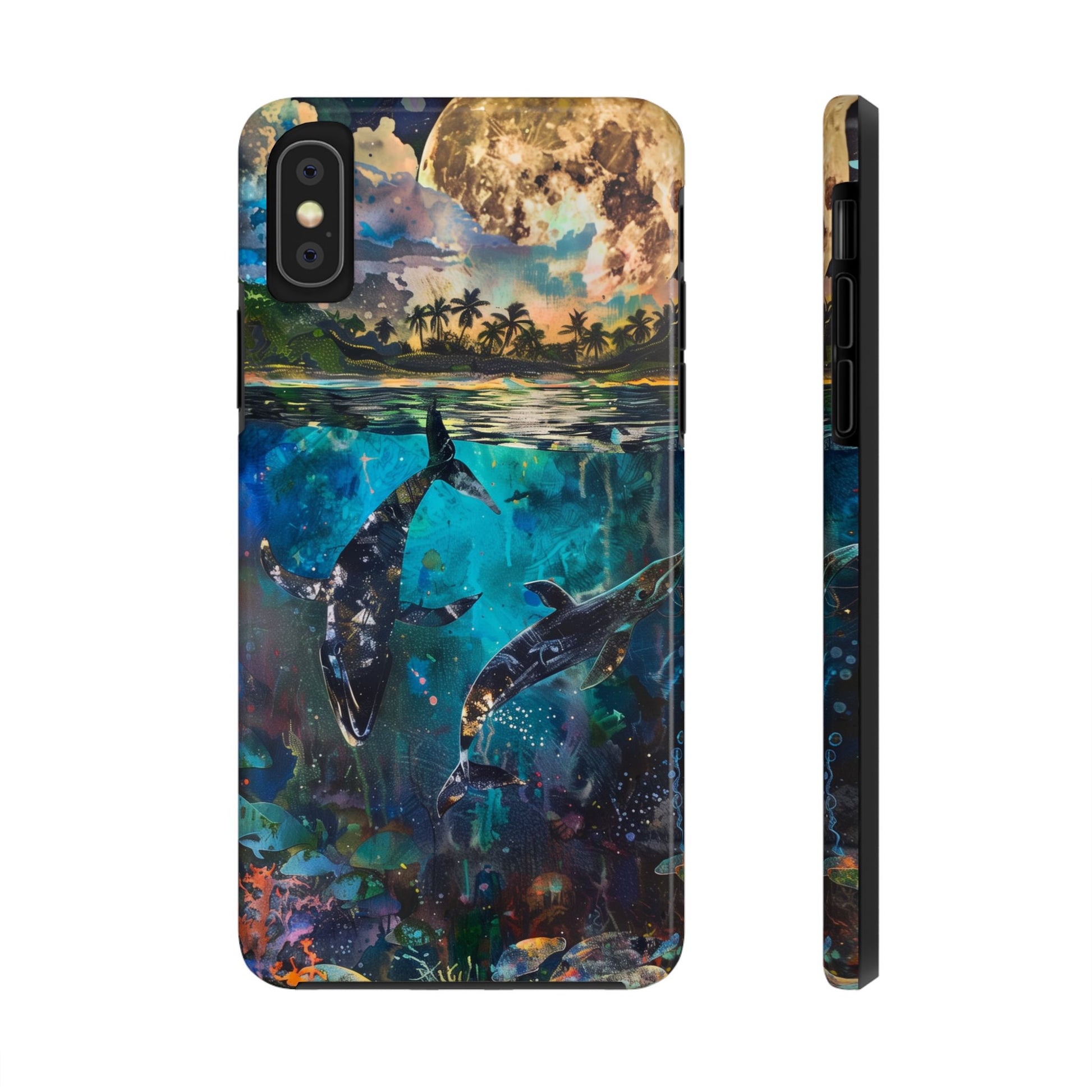 Abstract Moonlit Whales Underwater Phone Case - Durable and Stunning Protective Cover