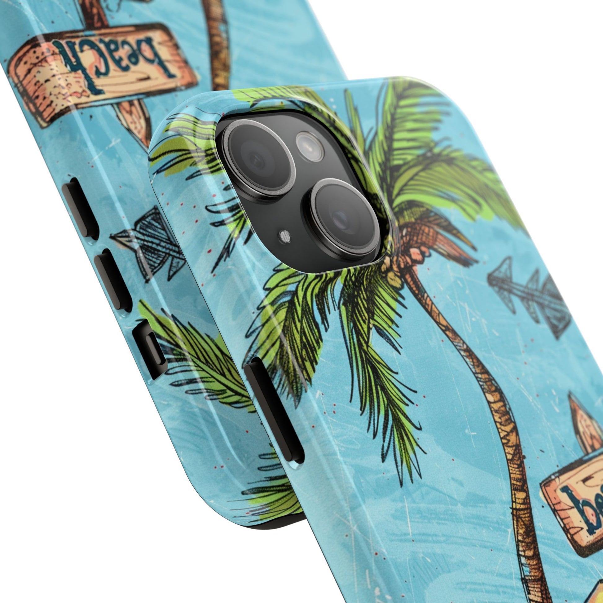 Whimsical Beach and Palm Tree Phone Case - Vibrant Colored Protective Cover for most iPhone Models, Perfect for Beach Lovers