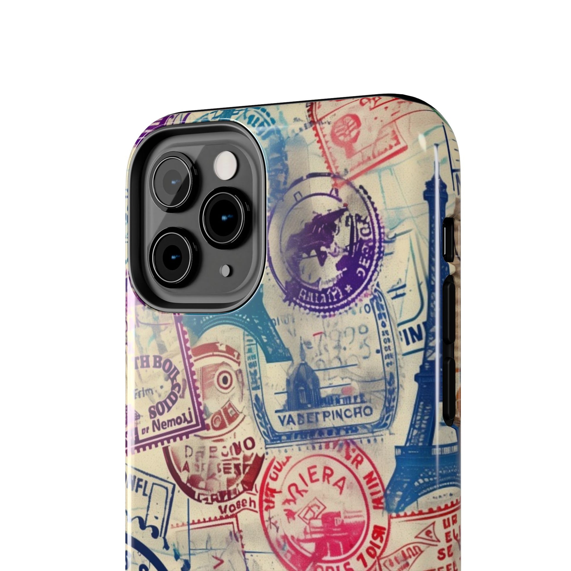 Travel Stamps Tough Phone Case - Durable Vintage Travel Stamps Design - Adventure Inspired Phone Case - Protective Case with travel stamps